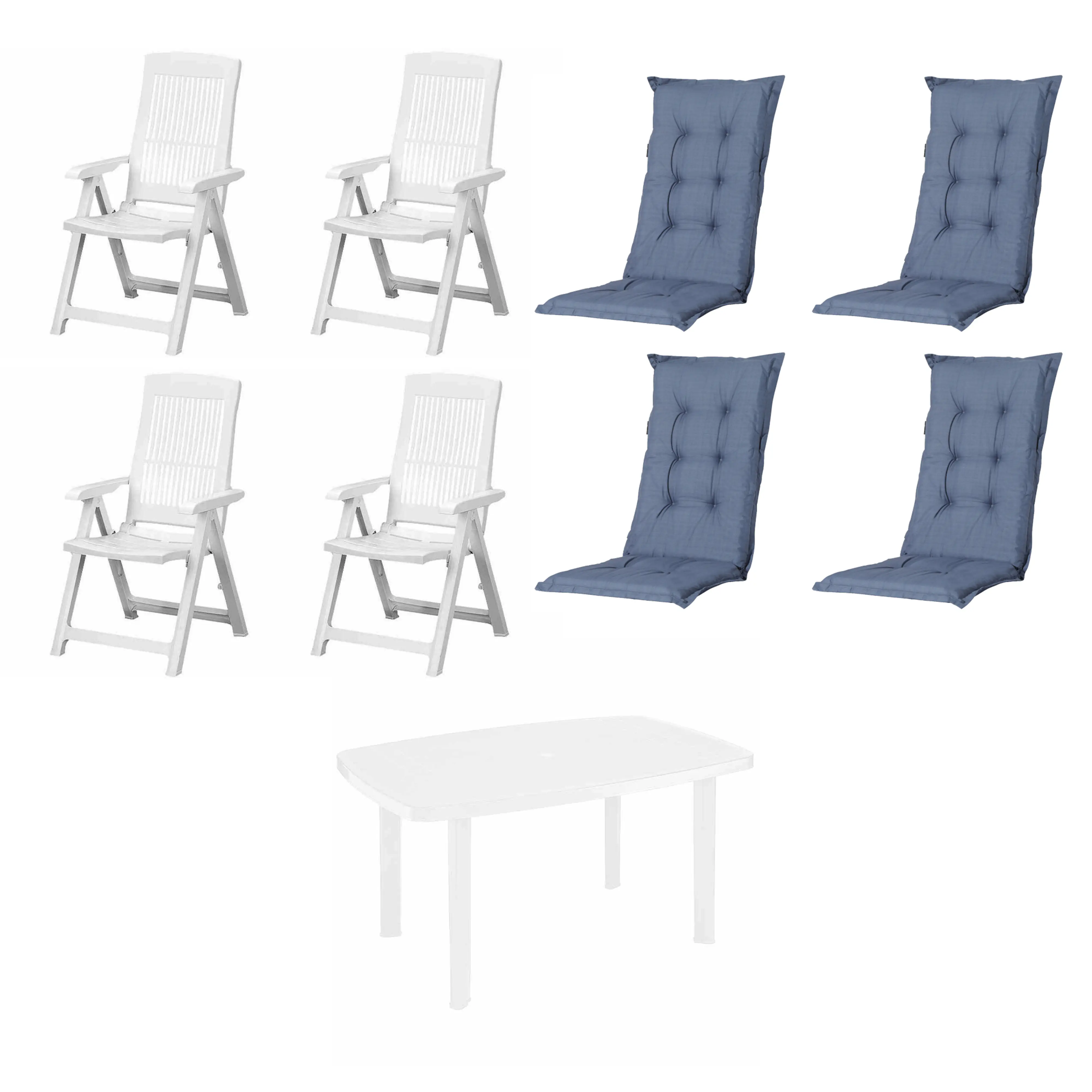 Progarden Garten-Essgruppe Tampa + Faro 4 Personen Kunststoff weiß/kobalt