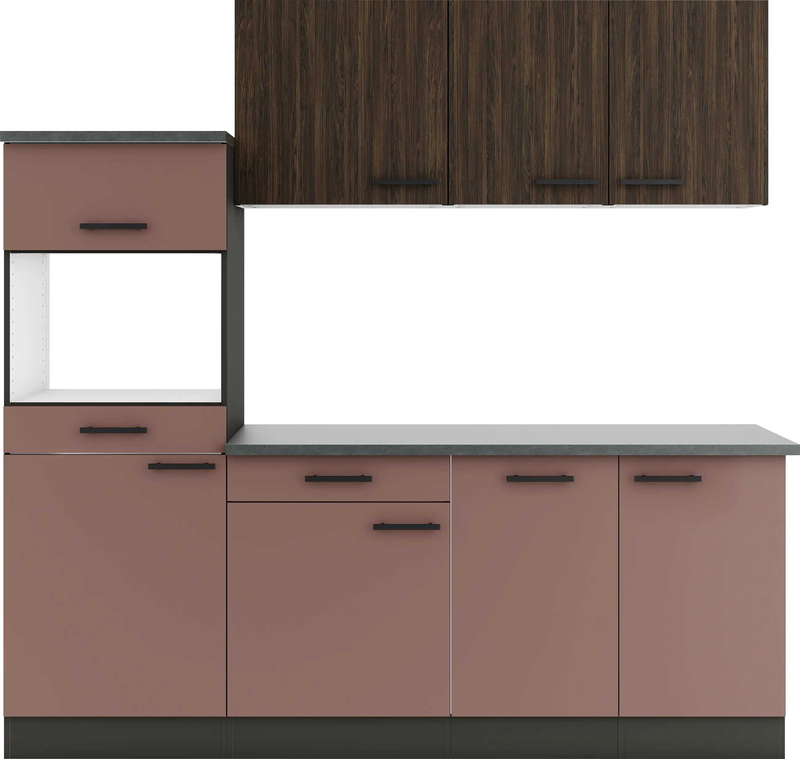 Optifit Küchenzeile Rimini 409/Nizza 407 ohne Geräte nussbaum/rostrot 210 cm