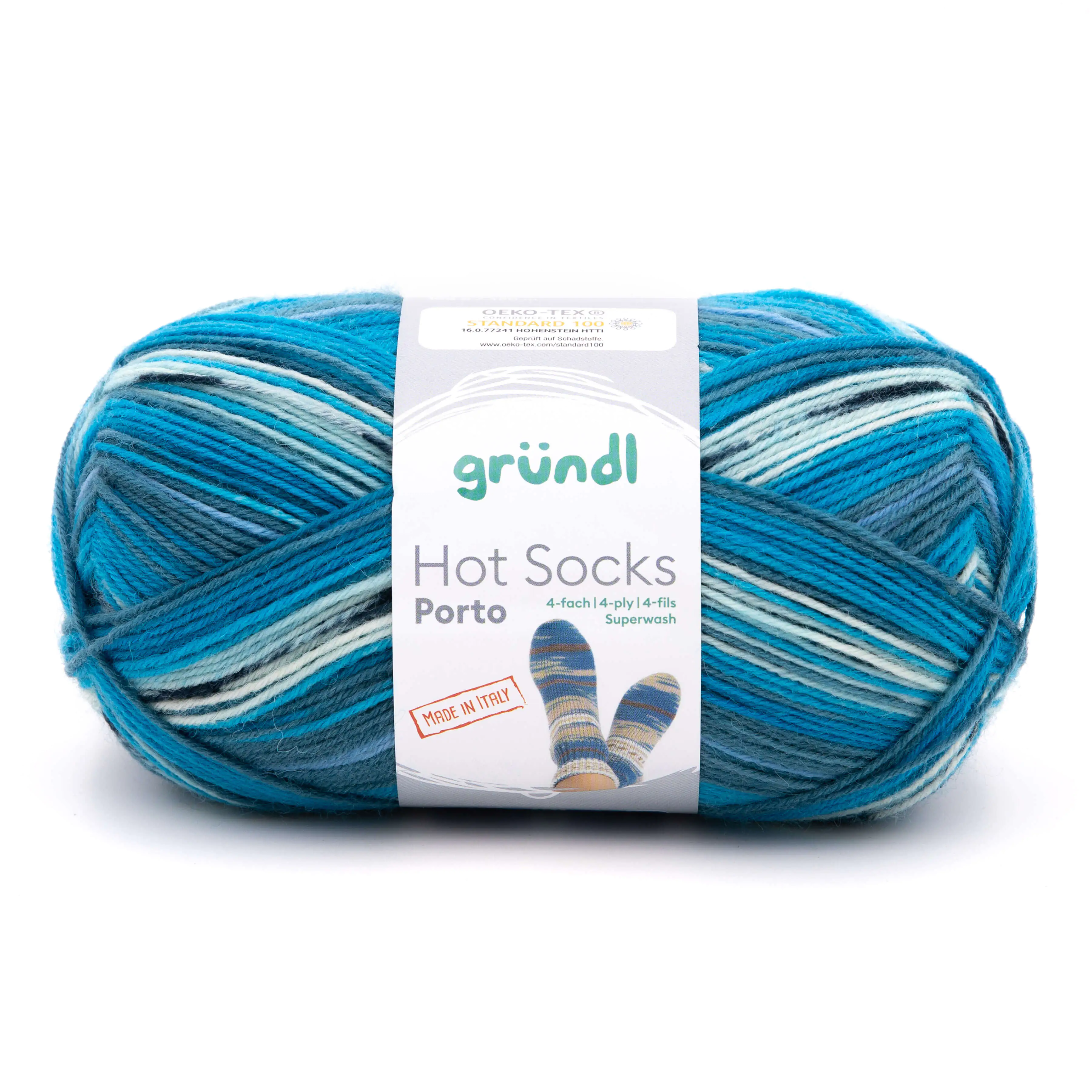 Gründl Sockenwolle Hot Socks Porto 100 g 4-fach lagune-petrol-natur