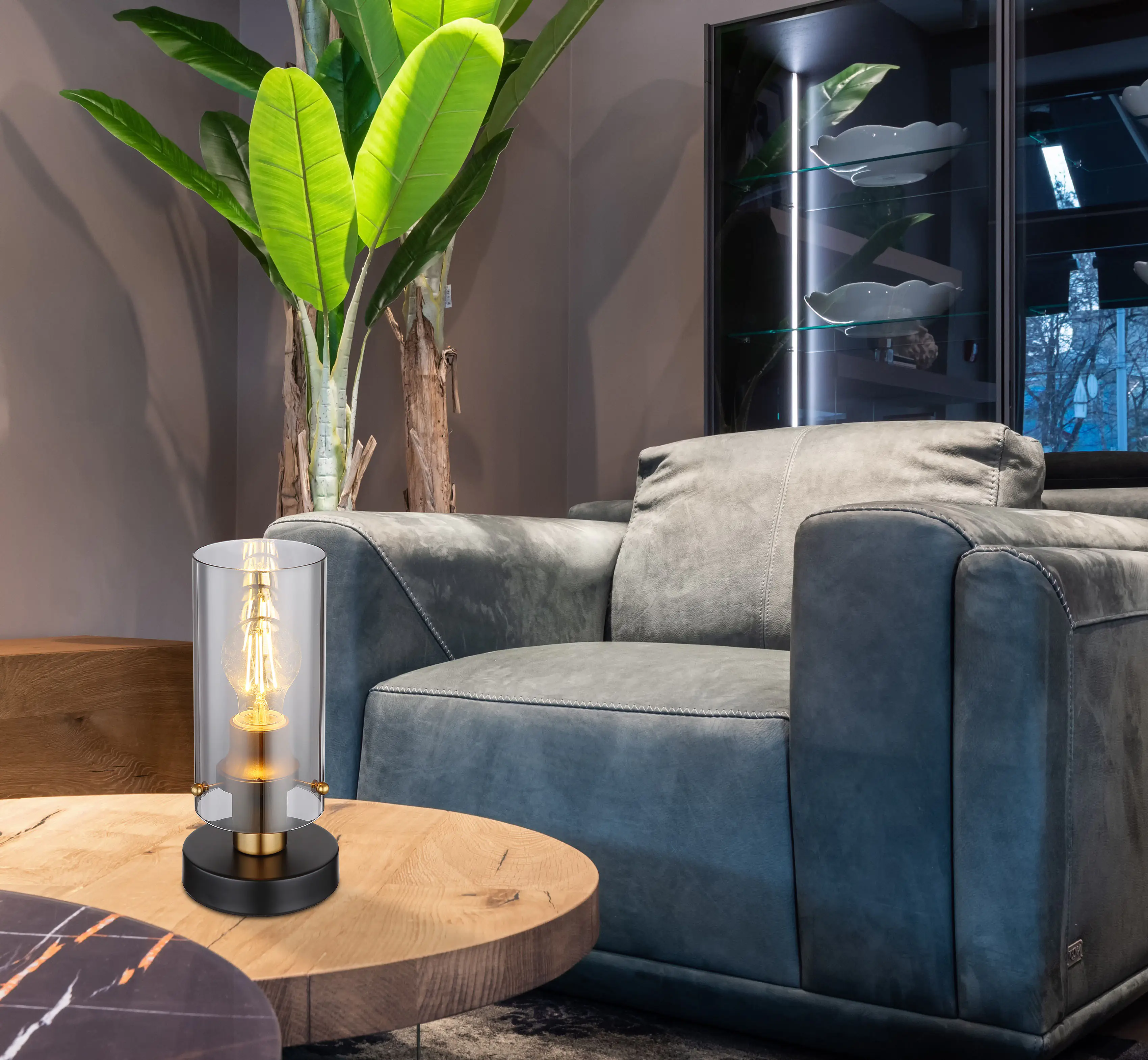 Globo Tischleuchte Annika schwarz 30 x 9 cm dimmbar