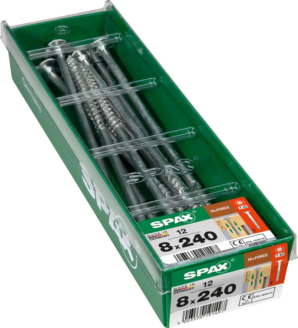 Spax Holzbauschrauben 8.0 x 240 mm TX 40 - 12 Stk. Spax Holzbauschrauben 8.0 x 240 mm TX 40 - 12 Stk.