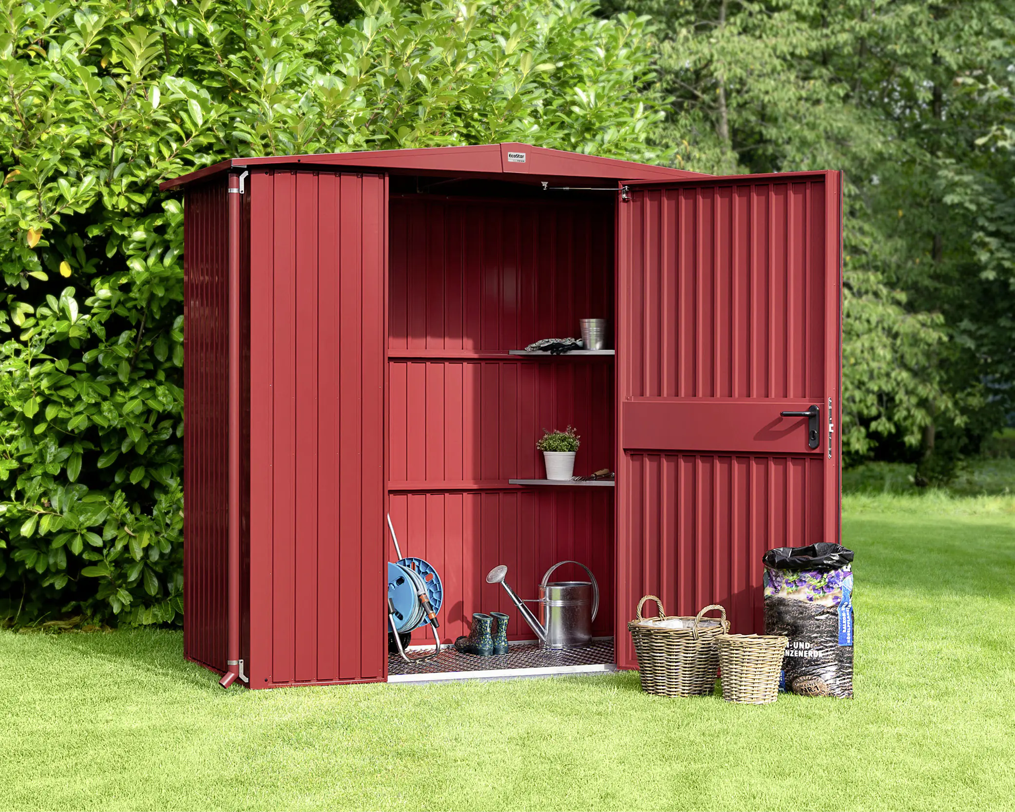 Ecostar Gerätehaus Trend-S Typ 1 258,8 x 121,3 x 216 cm purpurrot