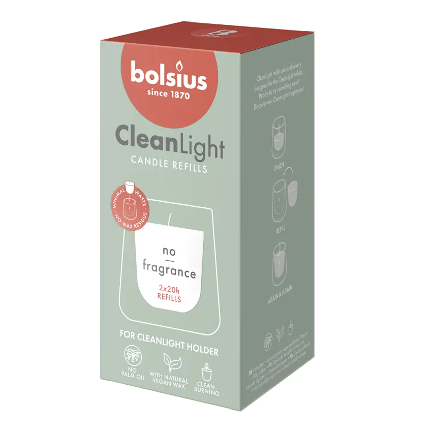 Bolsius Cleanlight Nachfüller 2er Pack - ohne Duft weiß