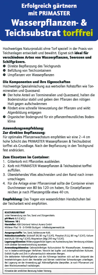 Primaster Wasserpflanzen-und Teicherde torffrei 16 L Primaster Wasserpflanzen-und Teicherde torffrei 16 L