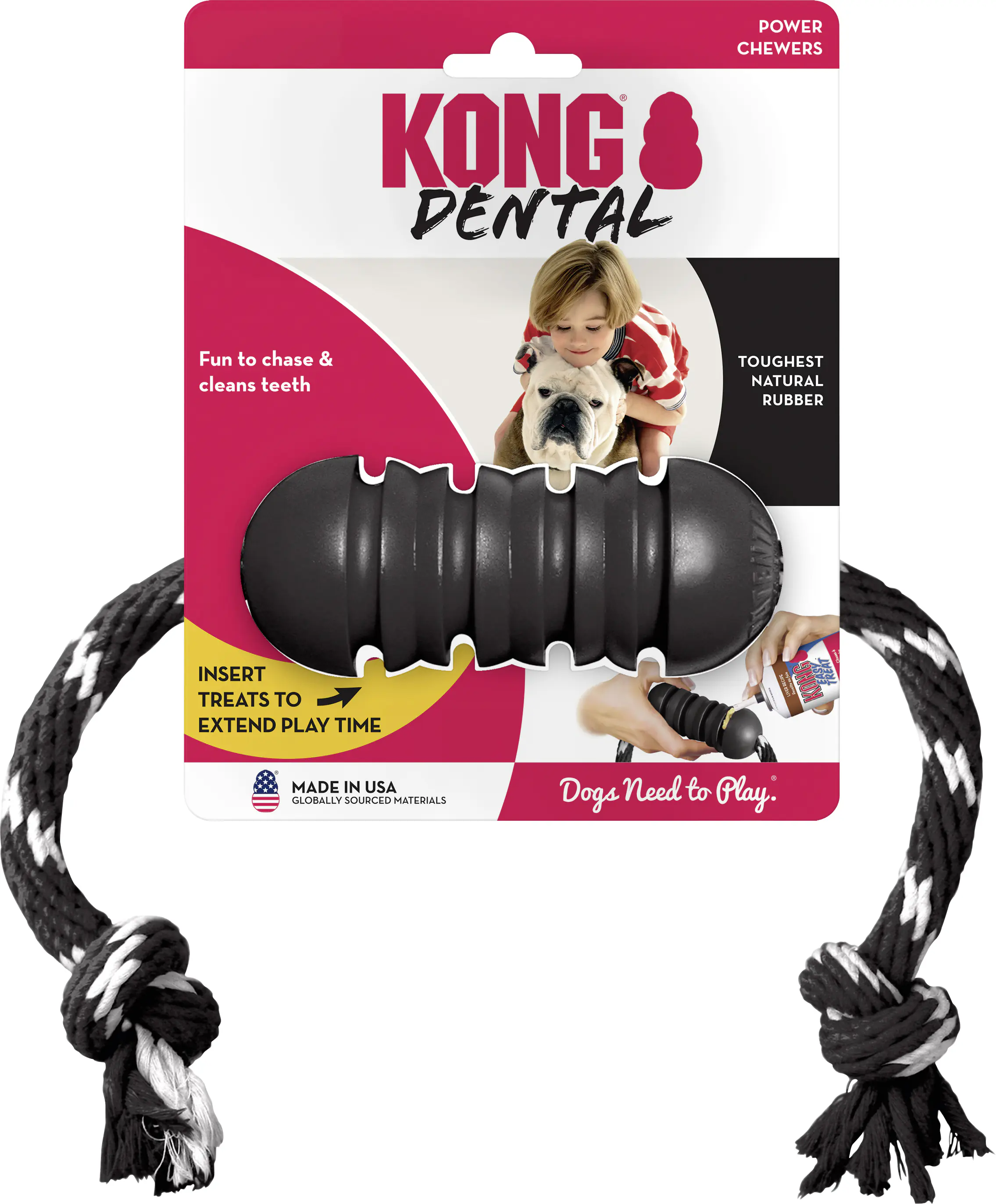 Kong Hundespielzeug Extreme Dental mit Tau 50 cm schwarz