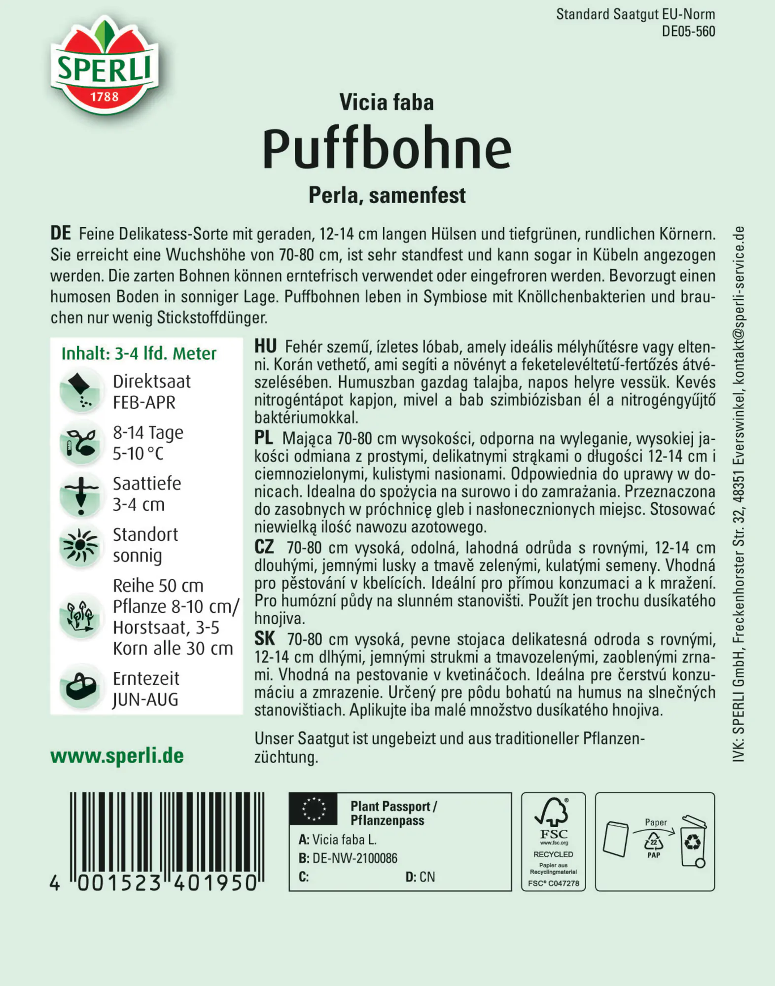 Sperli Puffbohne Perla