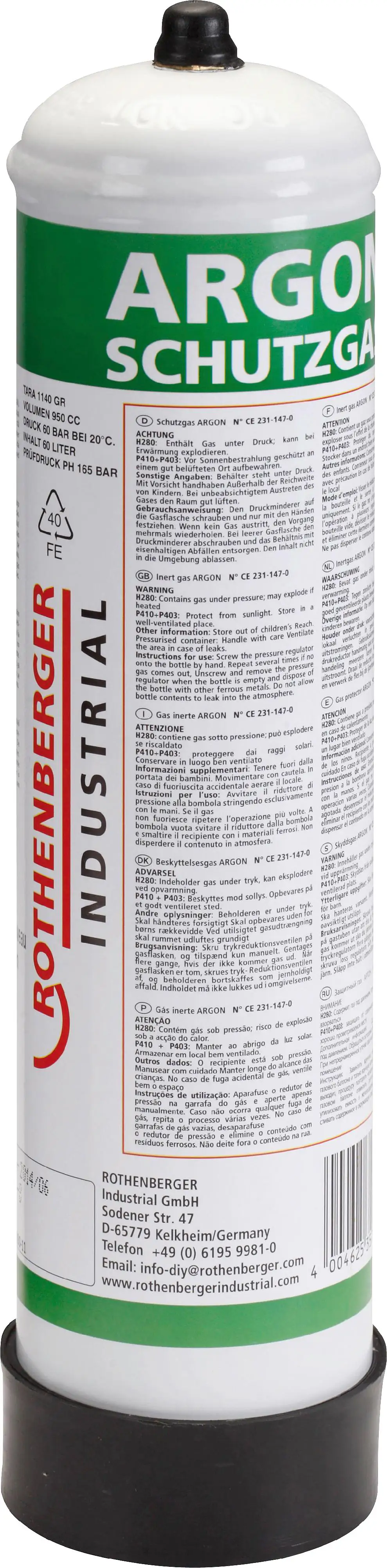 Rothenberger Argon Schutzgas Einwegflasche 930 ml Rothenberger Argon Schutzgas Einwegflasche 930 ml