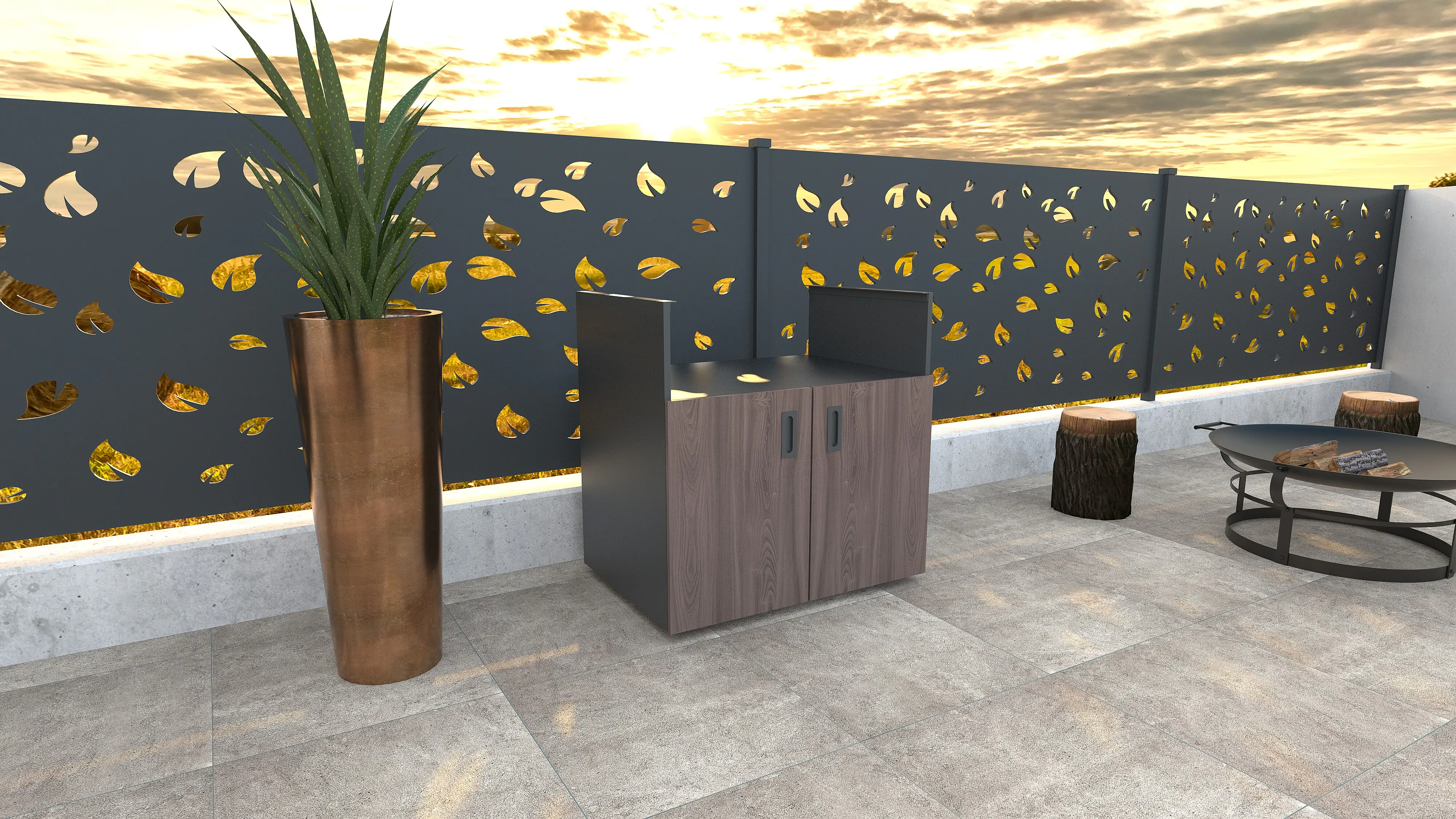 Bellano Living Element für Outdoorküchen inkl. Grillelement und 2 Türen walnuss