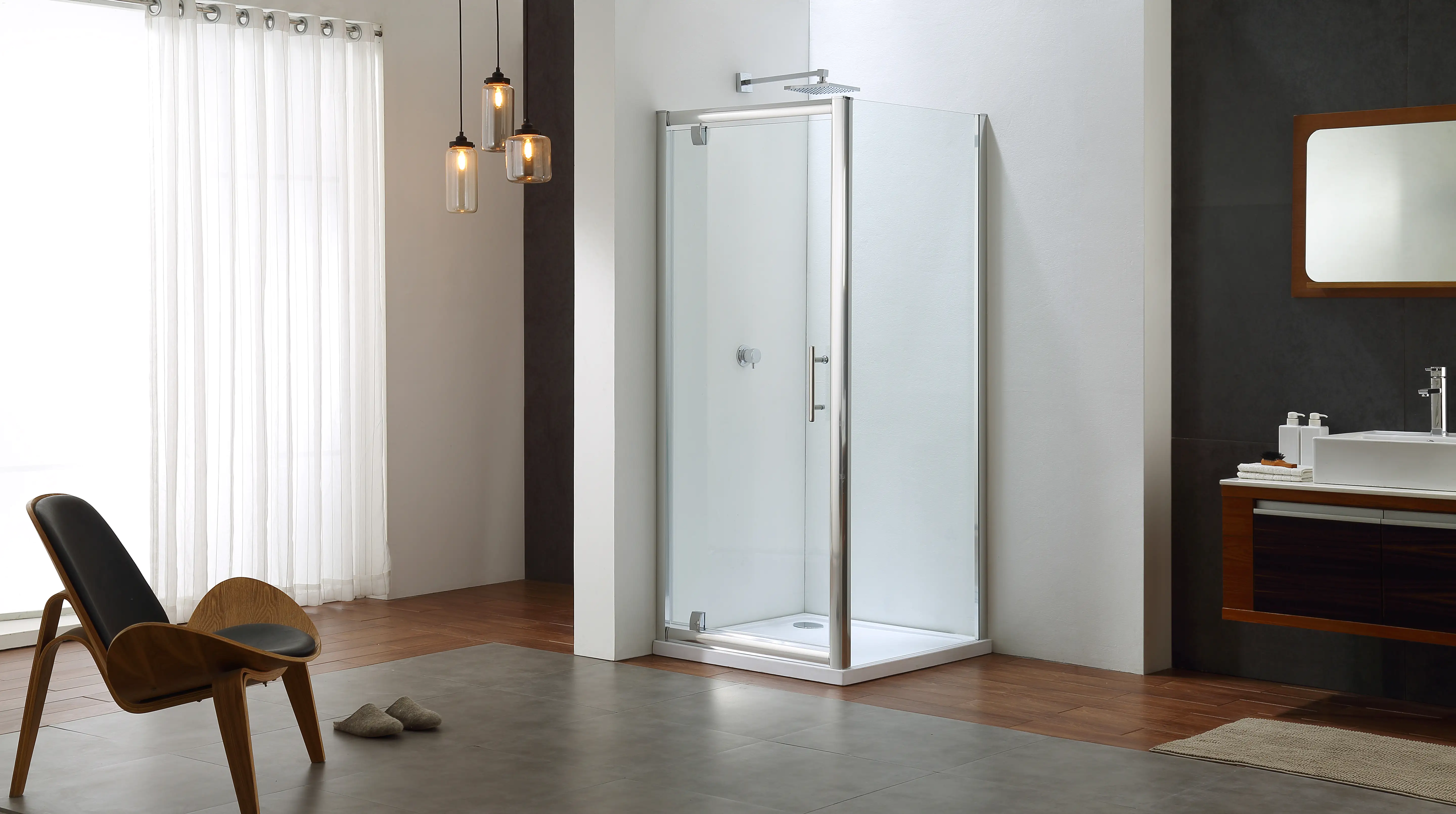 4333692063753 TrendLine Pivot-Duschtür mit Seitenwand Easy-6 80 x 80 cm Klarglas