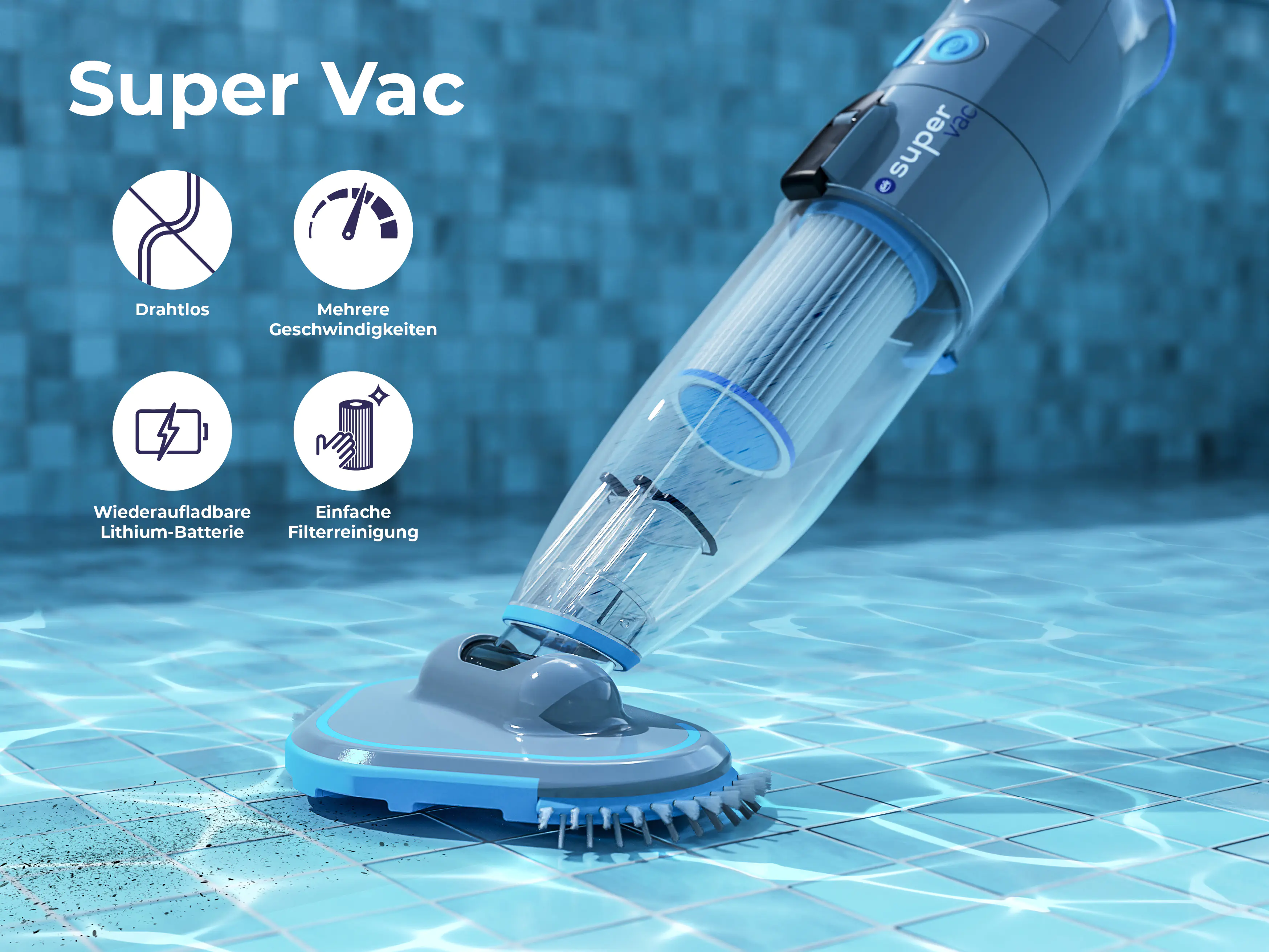 Gre Elektrischer Reiniger für Einbau und Aufstellbecken 84,5 x 30 x 21 cm