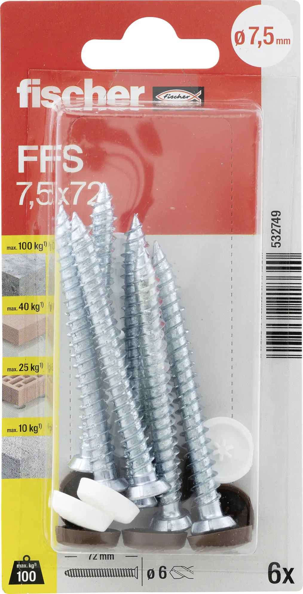Fischer Fensterrahmenschrauben 7,5 x 72 mm TX30 - 6 Stk.