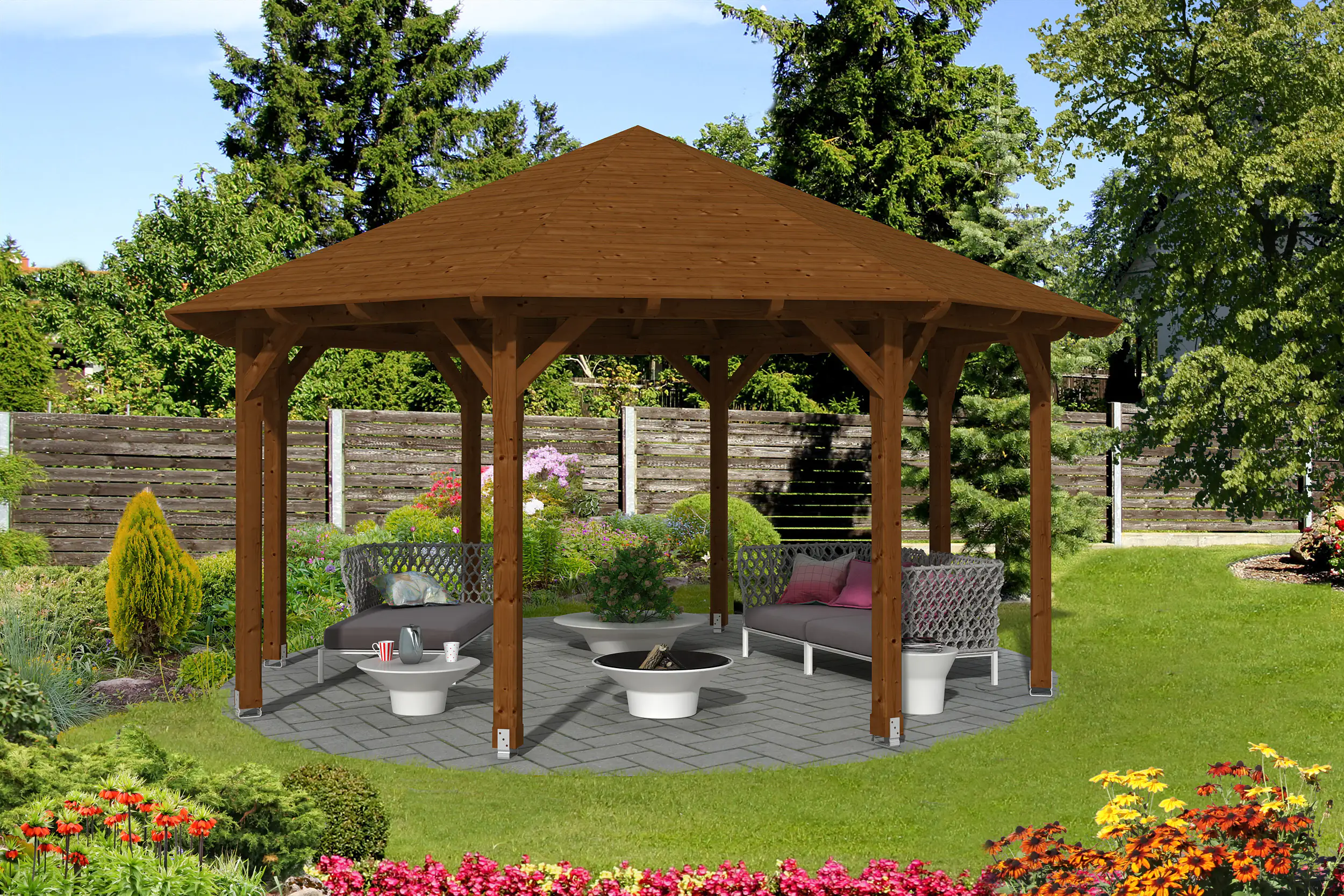 SKAN HOLZ Pavillon Lyon 3 Douglasie, lasiert in Nussbaum