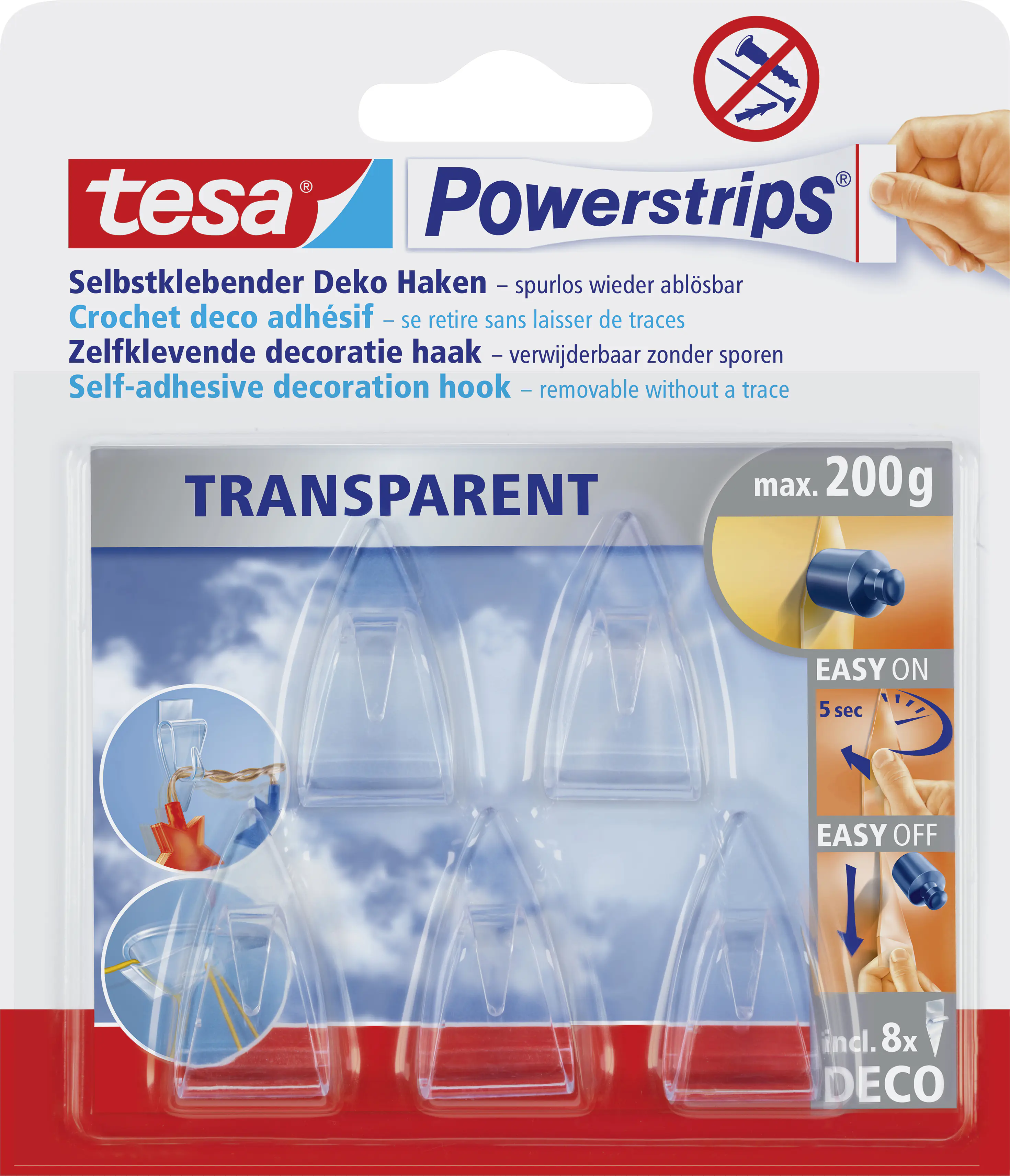 tesa Decohaken Powerstrip 5er-Set, transparent