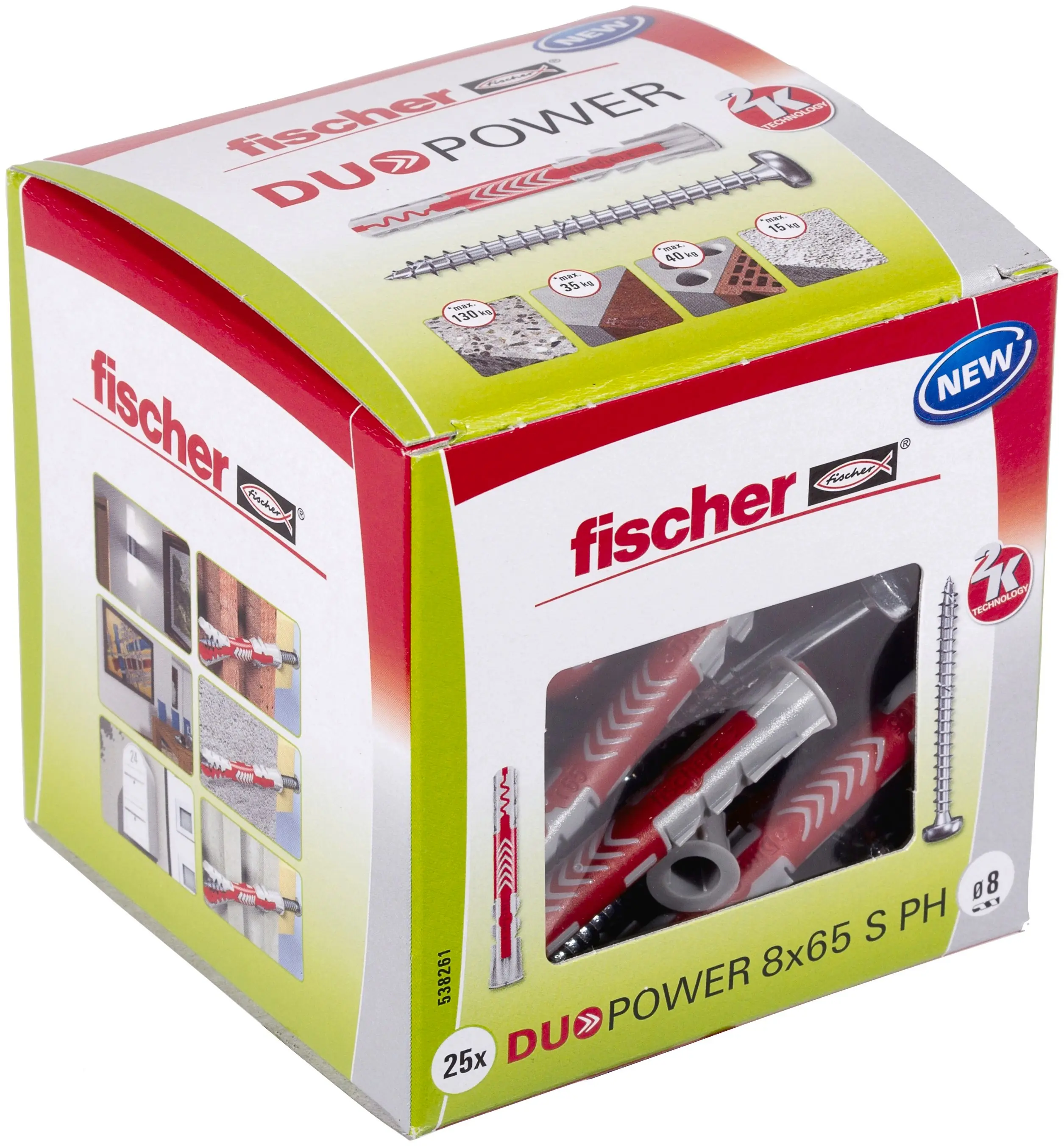 Fischer Dübel-Set Duopower 8.0 x 65 mm + Schrauben - 25 Stück