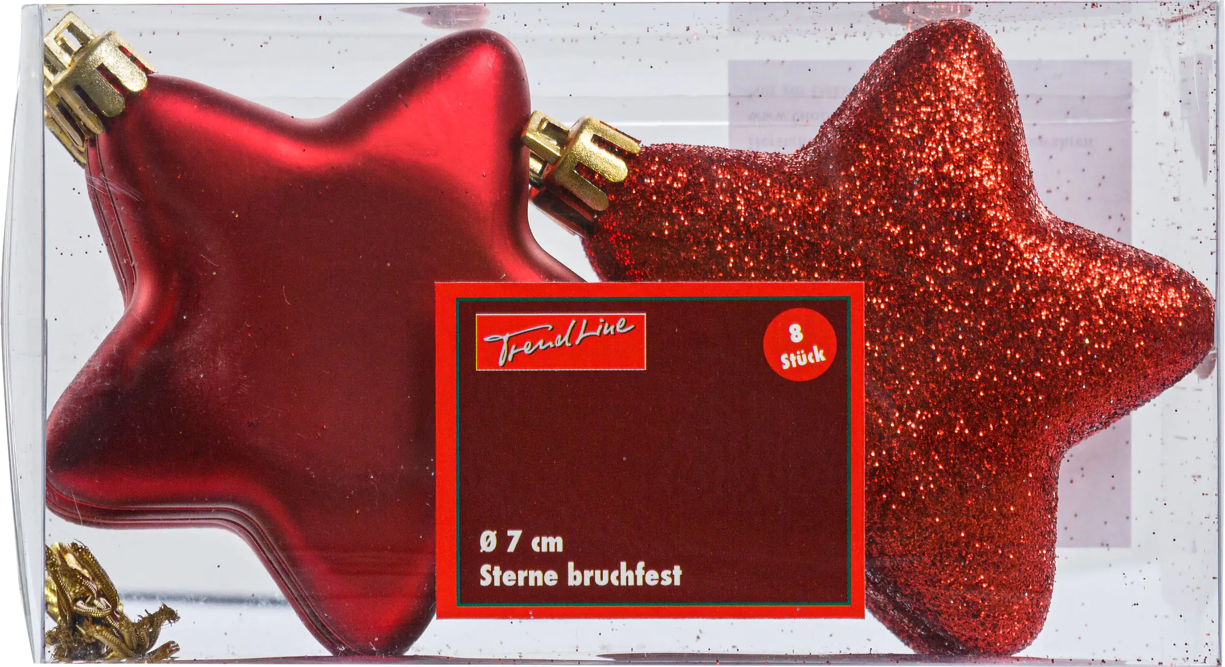 2076601527534_01 TrendLine Weihnachtskugeln Sterne bruchfest, langlebig 7 cm rot 8 Stück