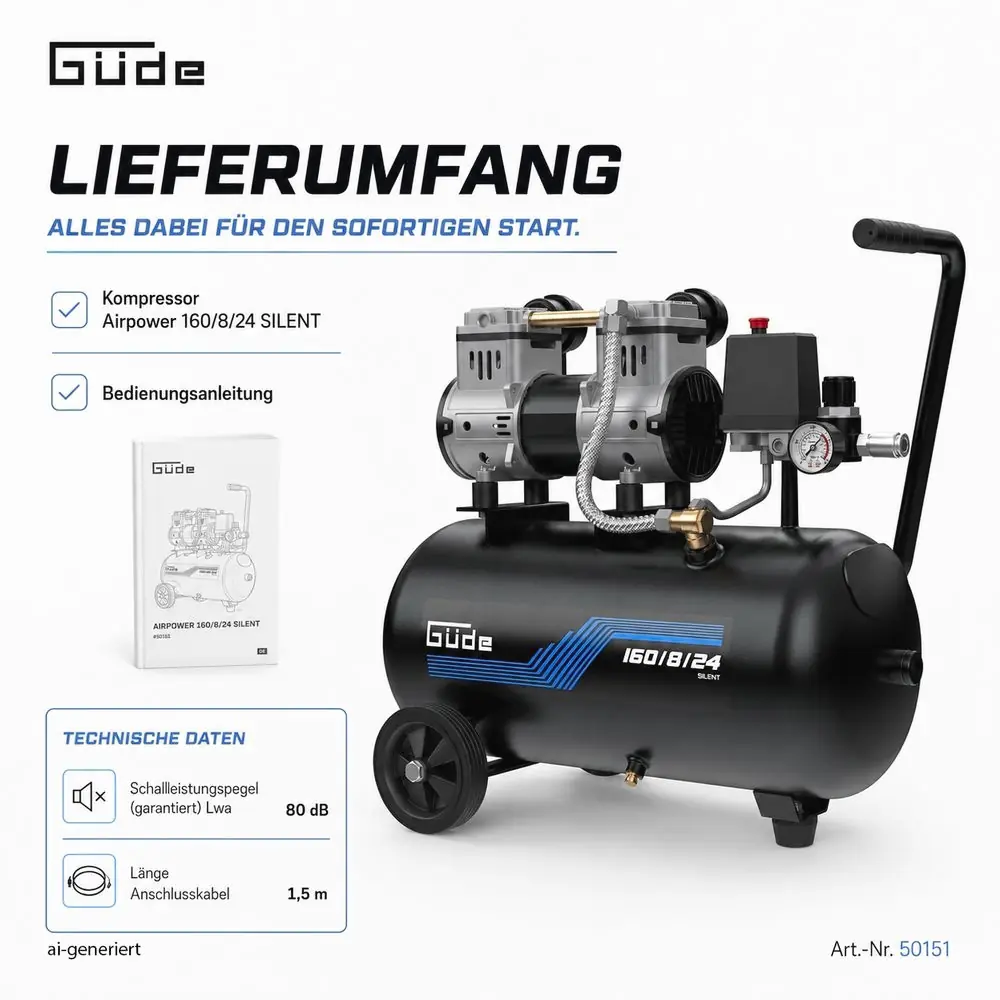 Güde Kompressor Airpower 160/8/24 SILENT max. 8 bar 24 l 1100 W 230 V