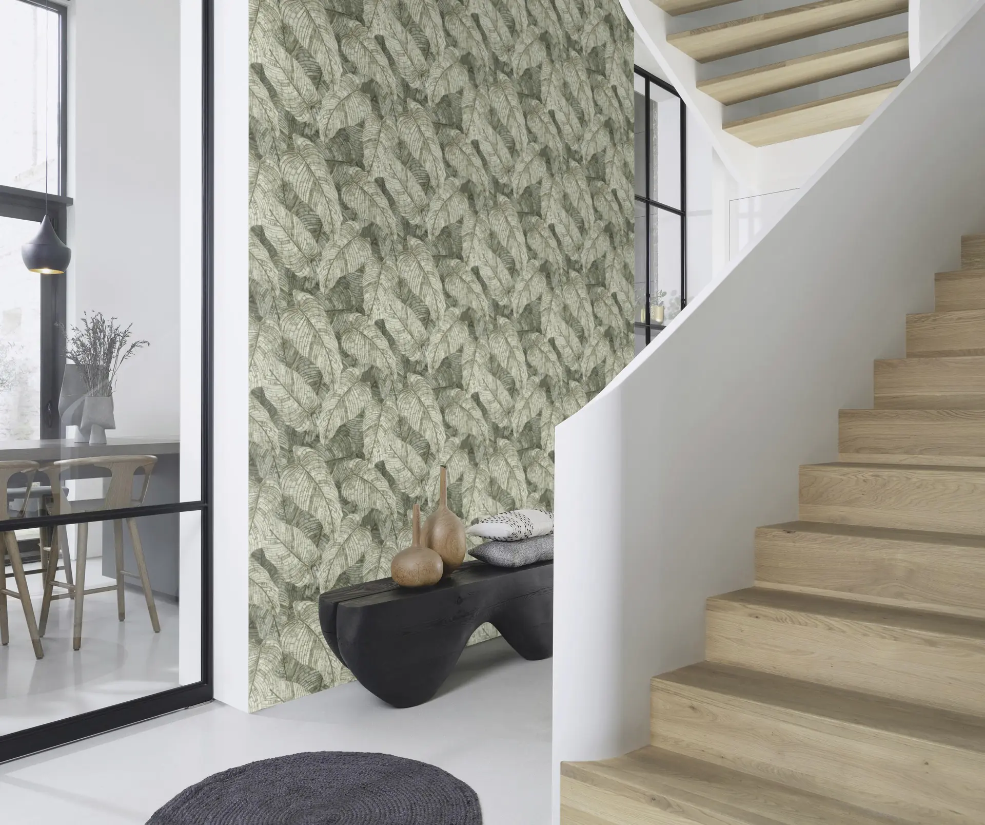 Rasch Vliestapete Muster Blätter grün grau 10,05 x 0,53 m