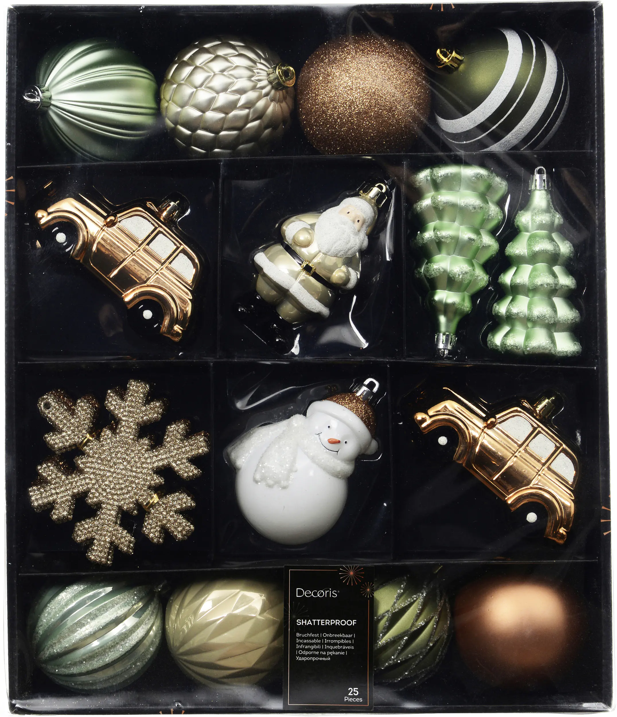 Decoris Weihnachtskugel Sortiment aus Kunststoff Ø 8 cm bunt 25-teilig