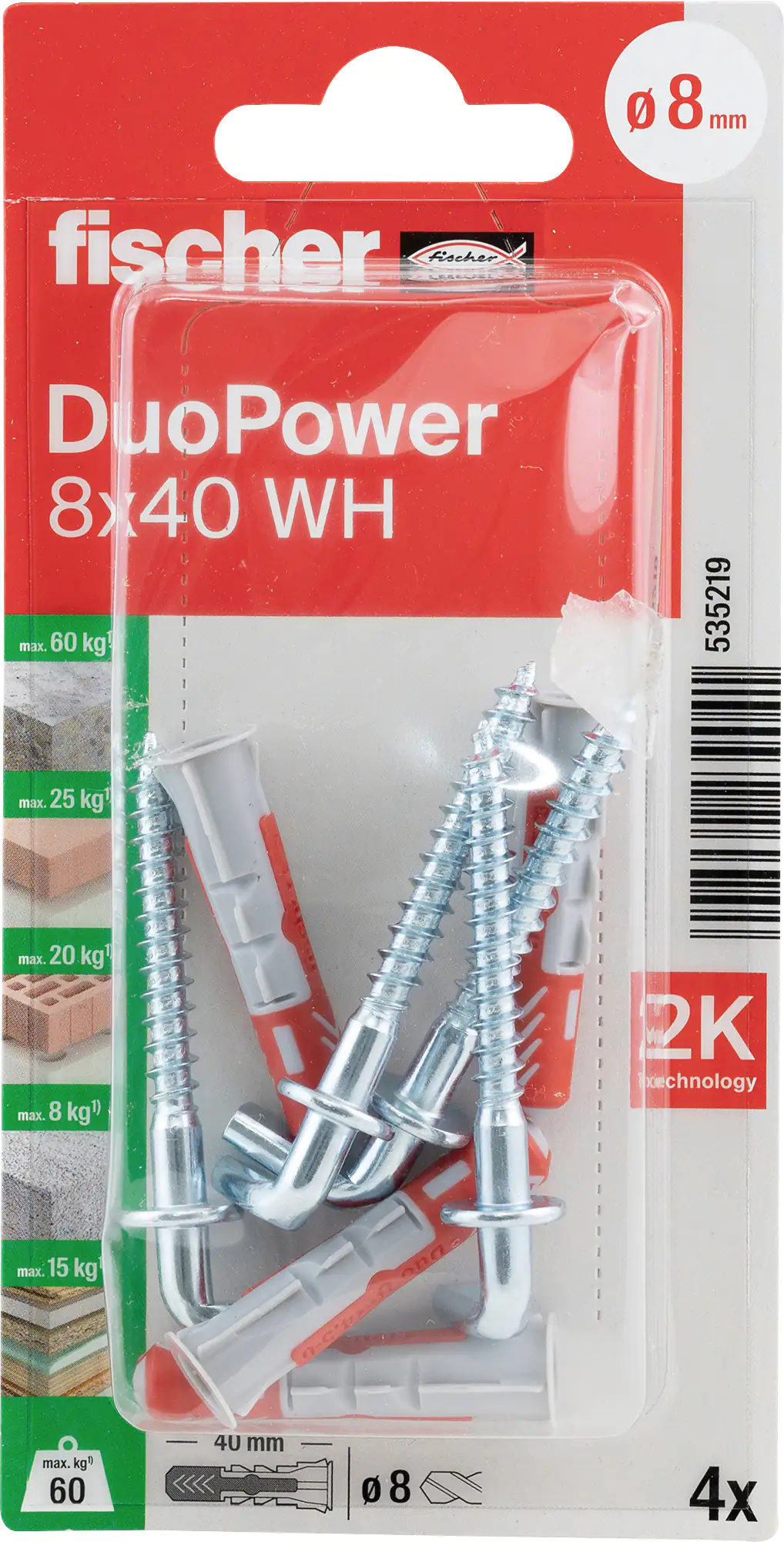 Fischer Dübel-Set Duopower 8.0 x 40 mm - 4 Stück