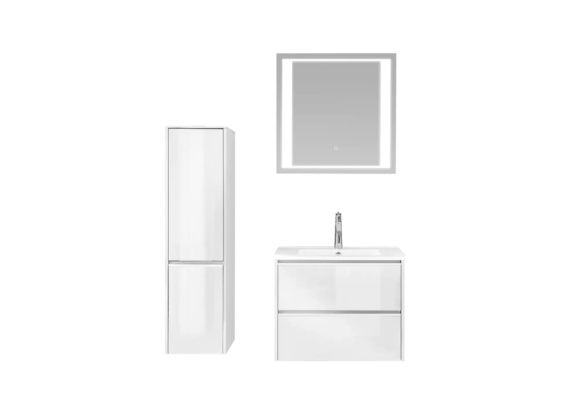 Pelipal Badmöbel-Set 6040 Schneeweiß Glanz/Weiß Glanz mit Funktionsspiegel + Midischrank 104 cm