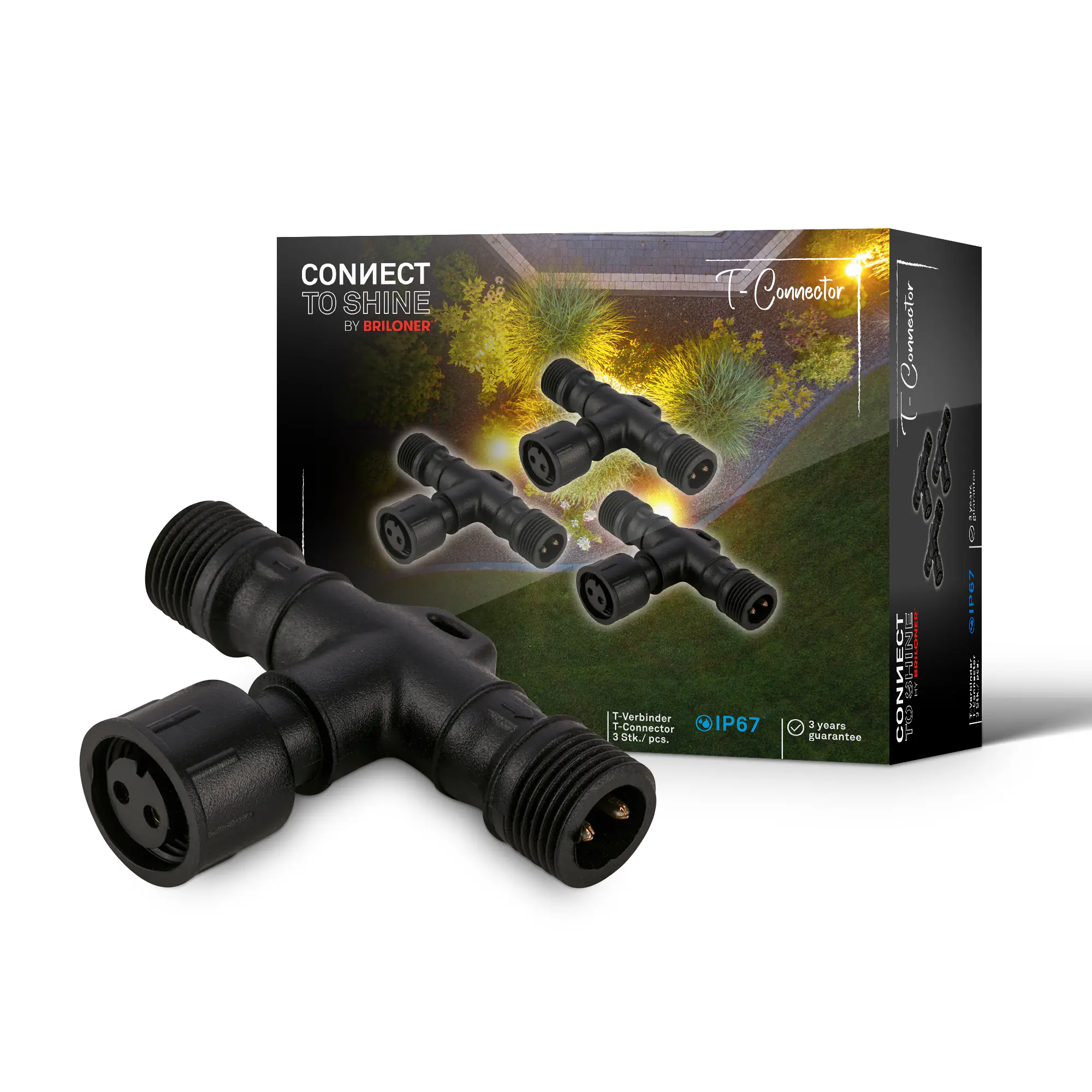 Briloner T-Verbinder Connect to Shine 3er Set schwarz IP67