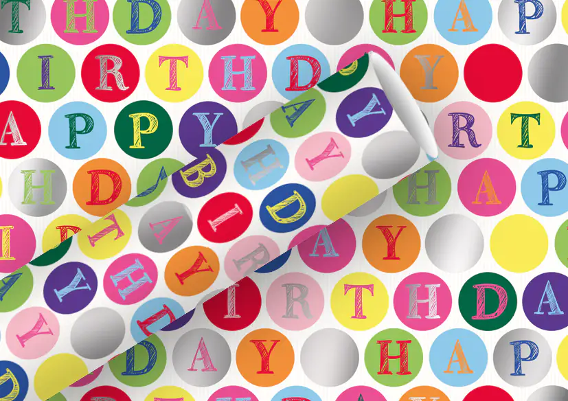Braun & Company Geschenkpapier Happy Birthday Kreise 1,5 m x 70 cm