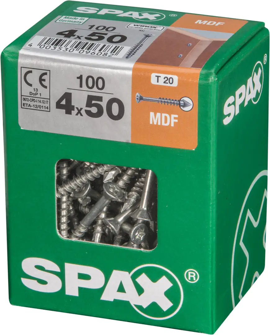 Spax Faserplattenschrauben 4.0 x 50 mm TX 15 - 100 Stk. Spax Faserplattenschrauben 4.0 x 50 mm TX 15 - 100 Stk.