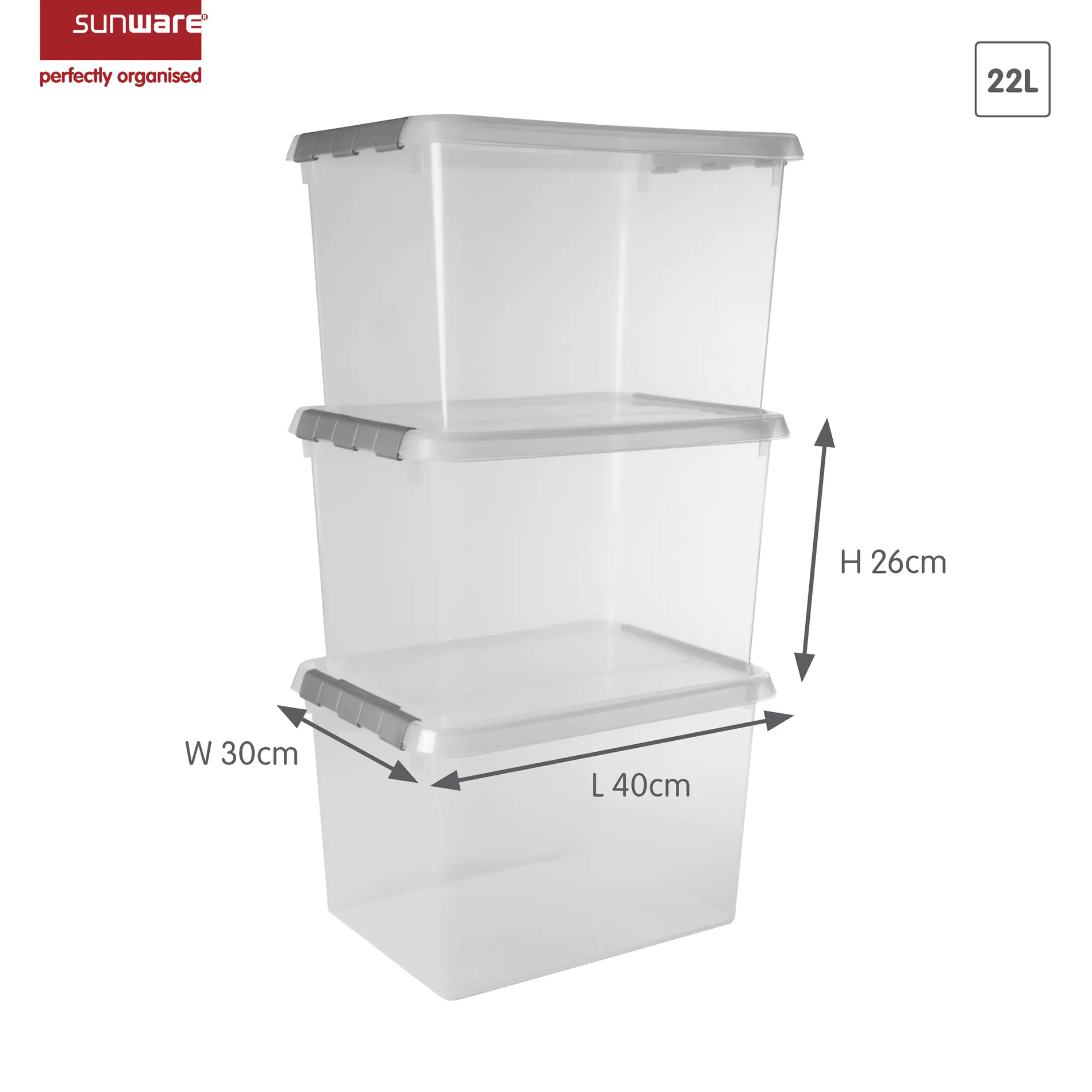 Sunware Comfort line Aufbewahrungsbox 3er-Set für 22L transparent metallfarbig Sunware Comfort line Aufbewahrungsbox 3er-Set für 22L transparent metallfarbig