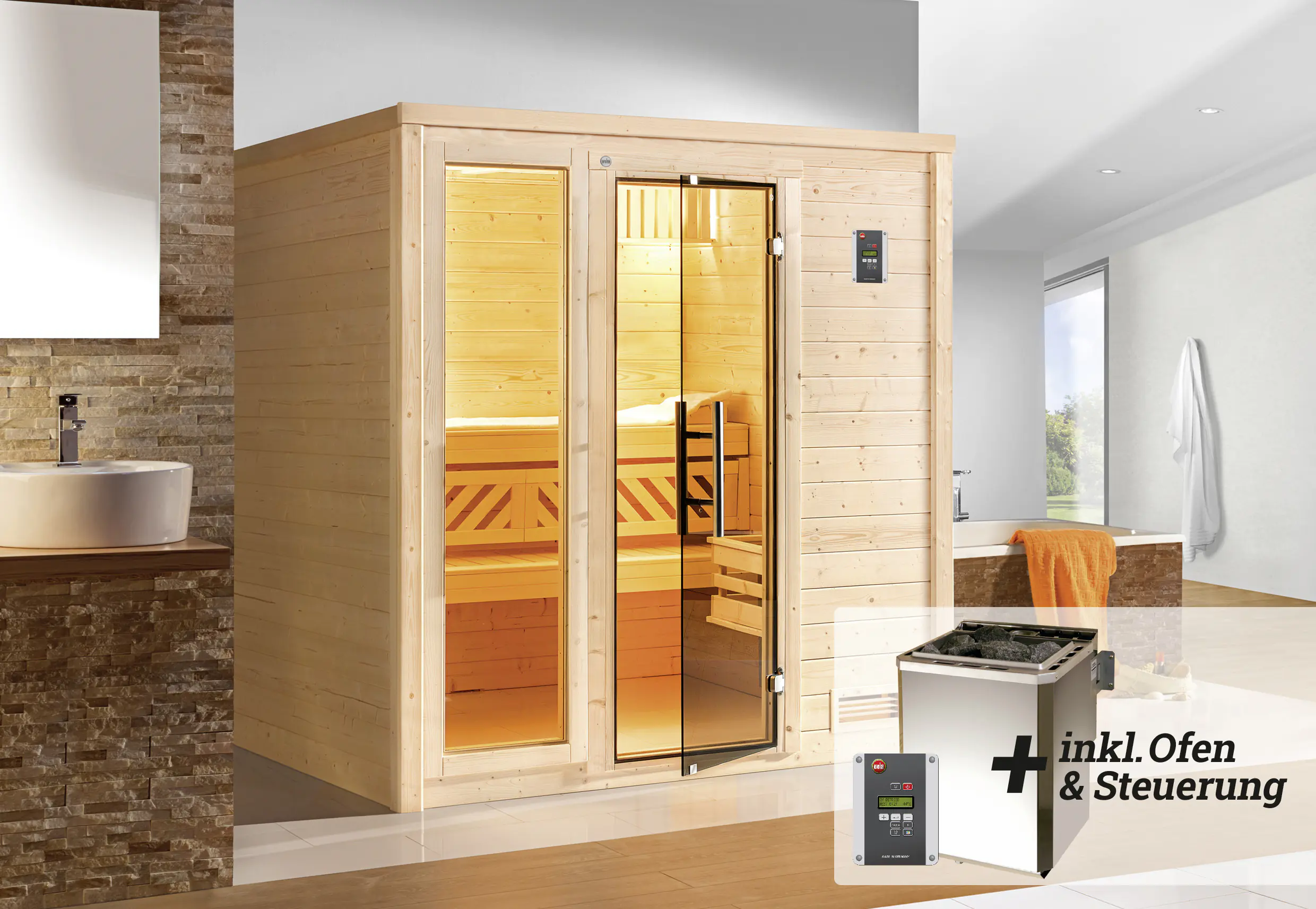 Weka Premium Massivholz-Sauna Bergen Gr. 1 Sparset 7,5 kW BioS