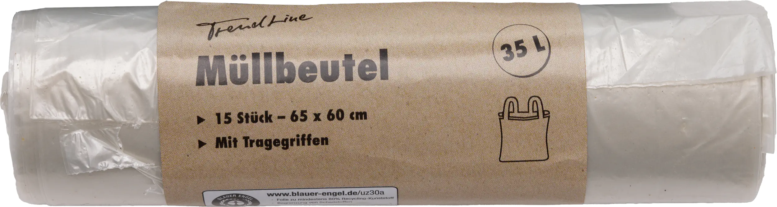 Trendline Müllbeutel 35 L, transparent+Tragegriff, 15 Stück