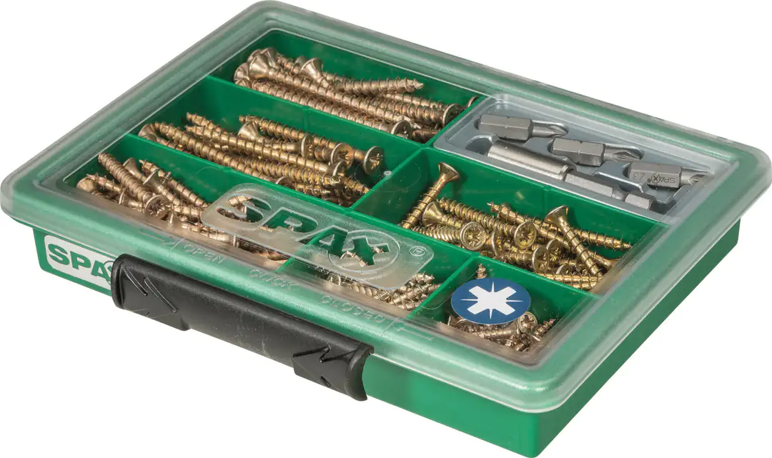 Spax Sortimentskasten Senkkopf Stahl PZ inkl. Bits - 199 Stk.