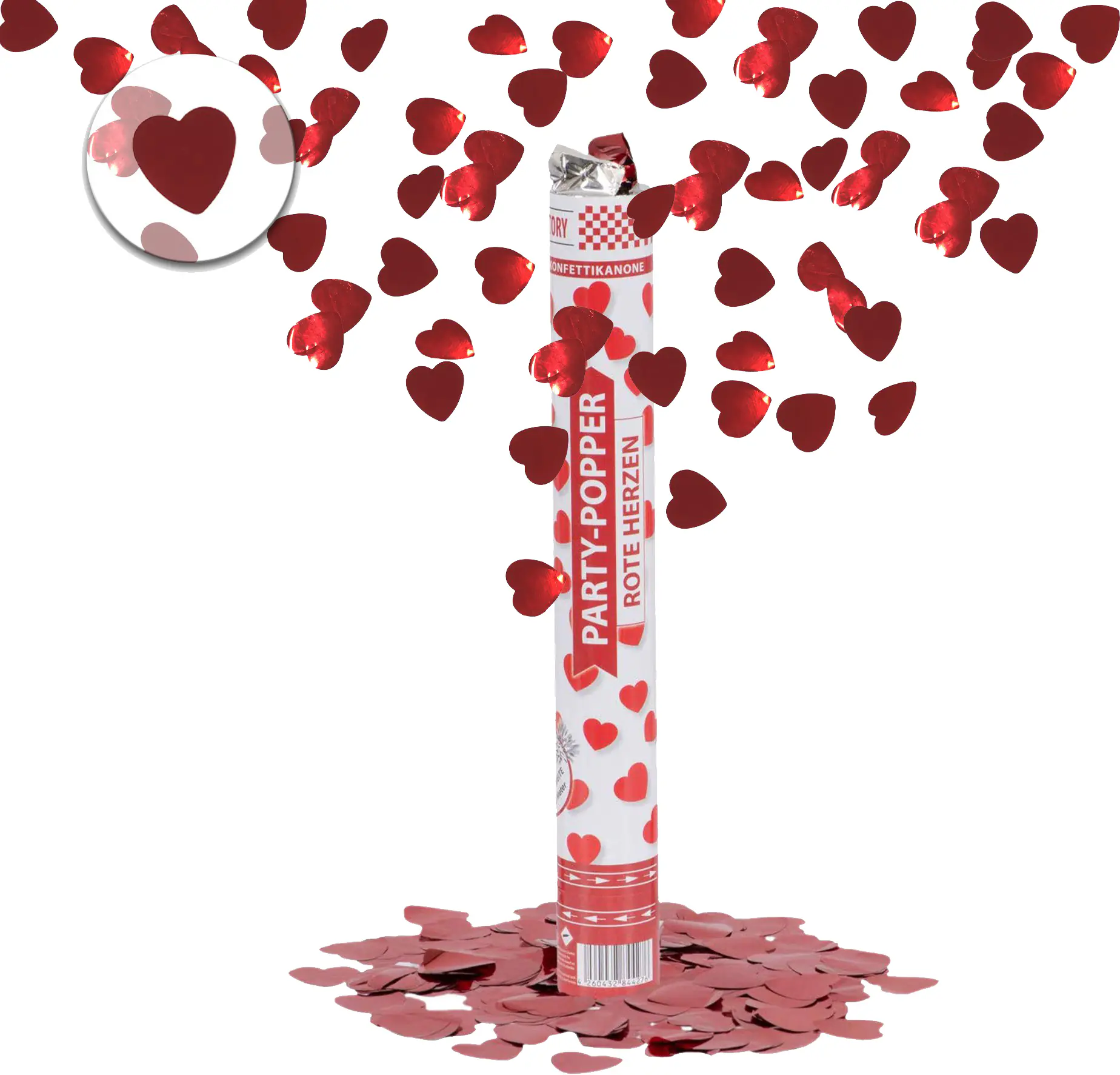Konfettikanone Party Popper Rote Herzen - 1 Stück