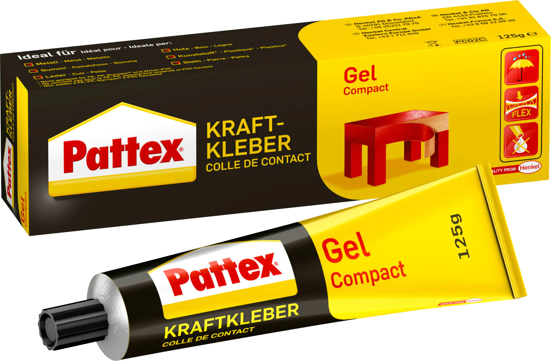 Pattex Kraftkleber Gel Compact 125 g Tube, gelblich Pattex Kraftkleber Gel Compact 125 g Tube, gelblich