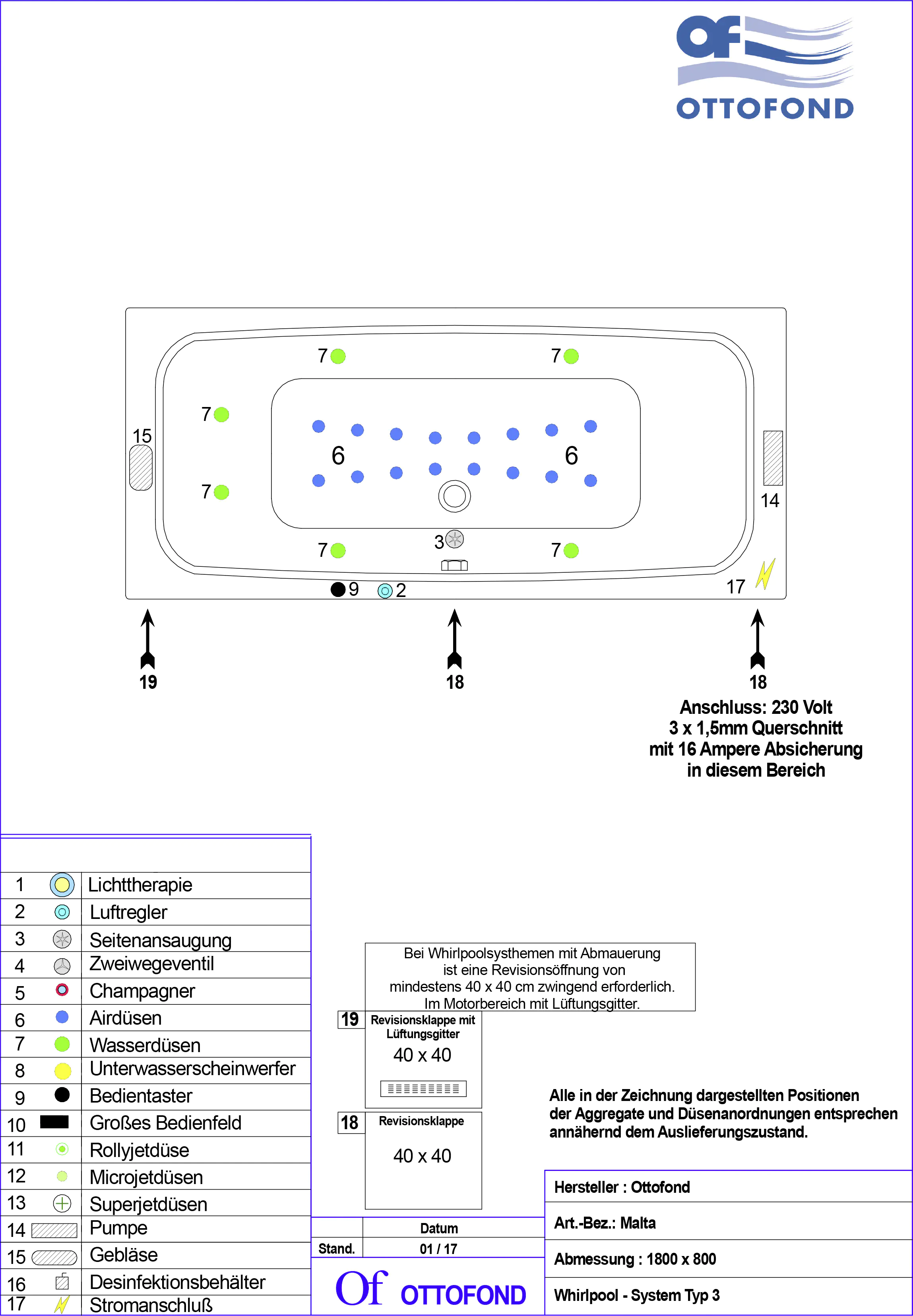 Ottofond Whirlpool-System Malta 180 cm, Typ 3