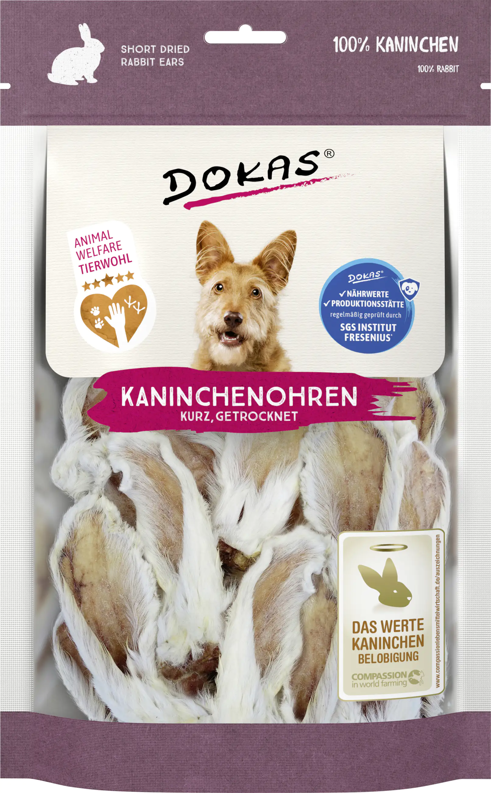 Dokas Kaninchenohren mit Fell 100 g, getrocknet