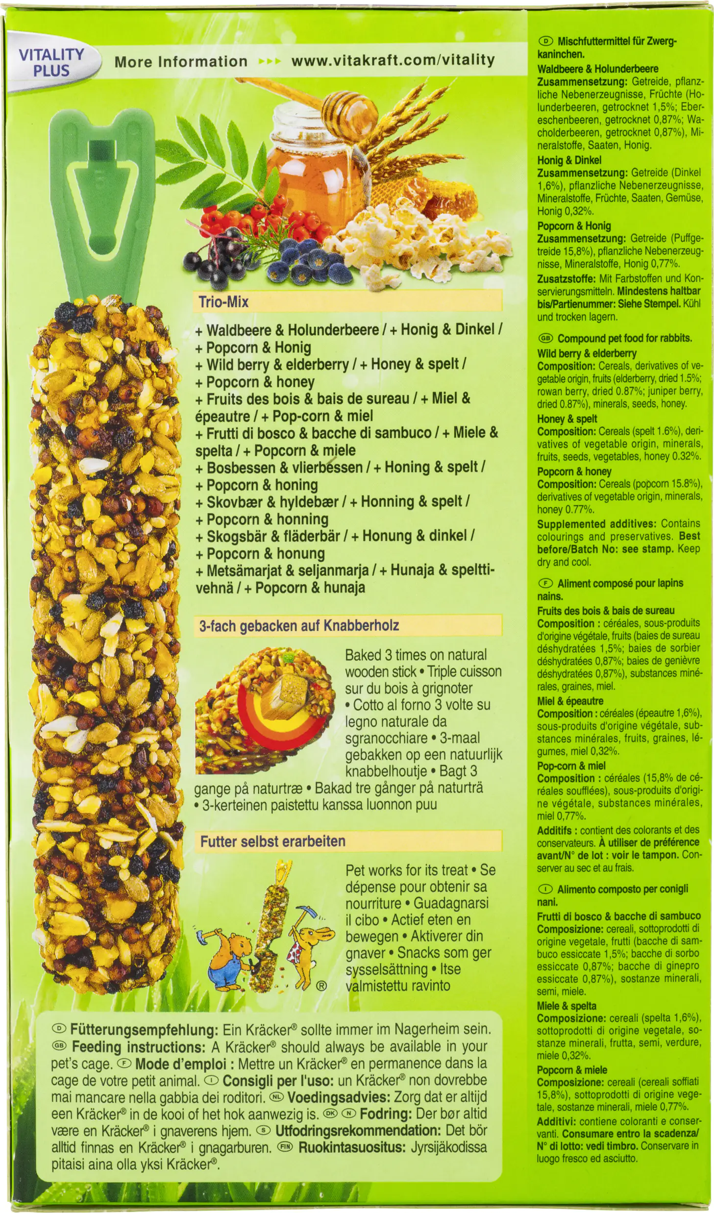 Vitakraft Kräcker® Trio Waldbeere,Honig,Popcorn,ZK 3 Stück / 160 g