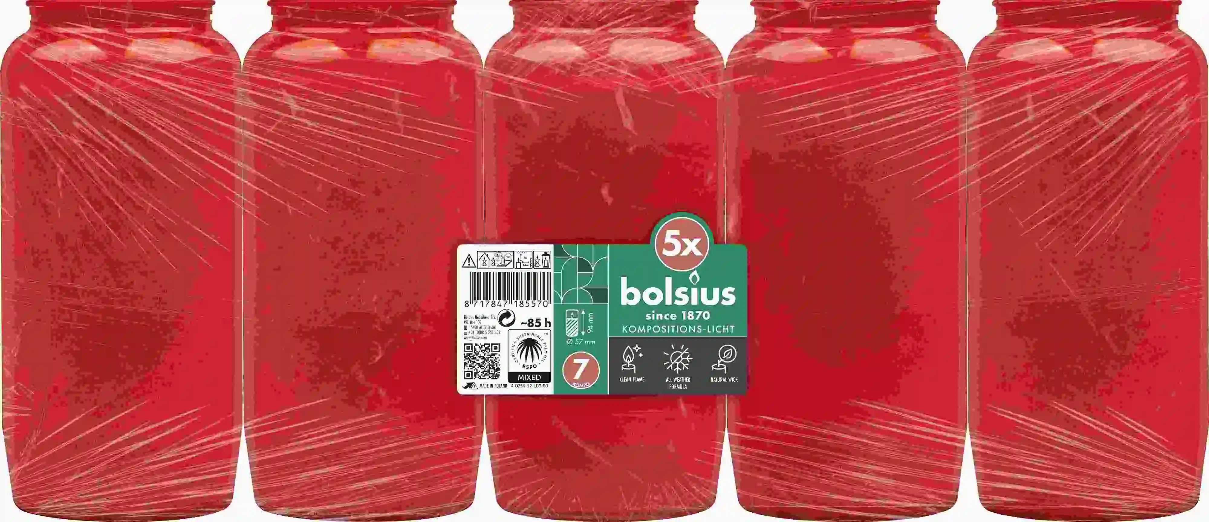 BOLSIUS Kompositionslicht rot 5er Pack 14 cm