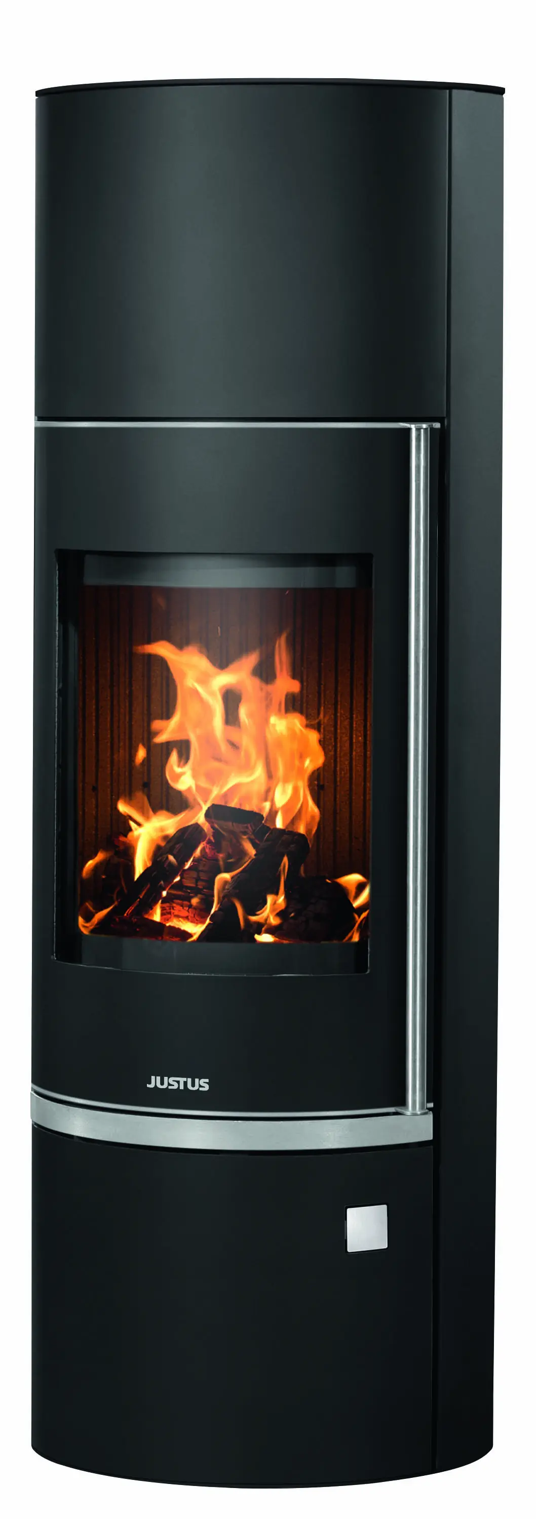 Justus Kaminofen Faro W+ 2.0 Stahl schwarz mit Abdeckplatte Guss schwarz 7 kW