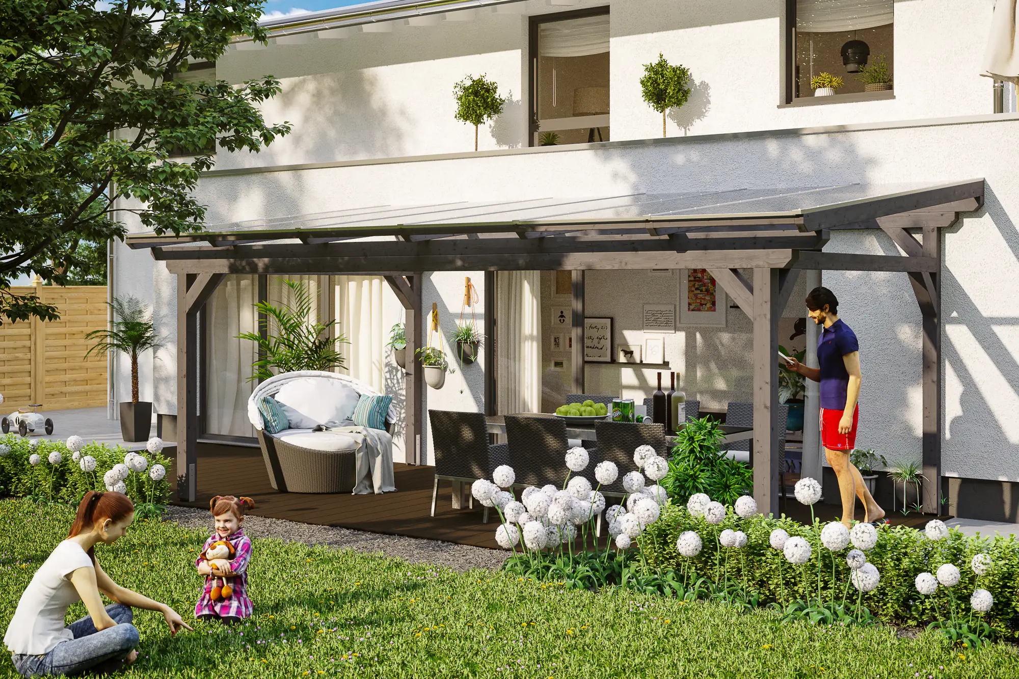 4018211028801 SKAN HOLZ Terrassenüberdachung Sanremo 648 x 250 cm lasiert in Schiefergrau