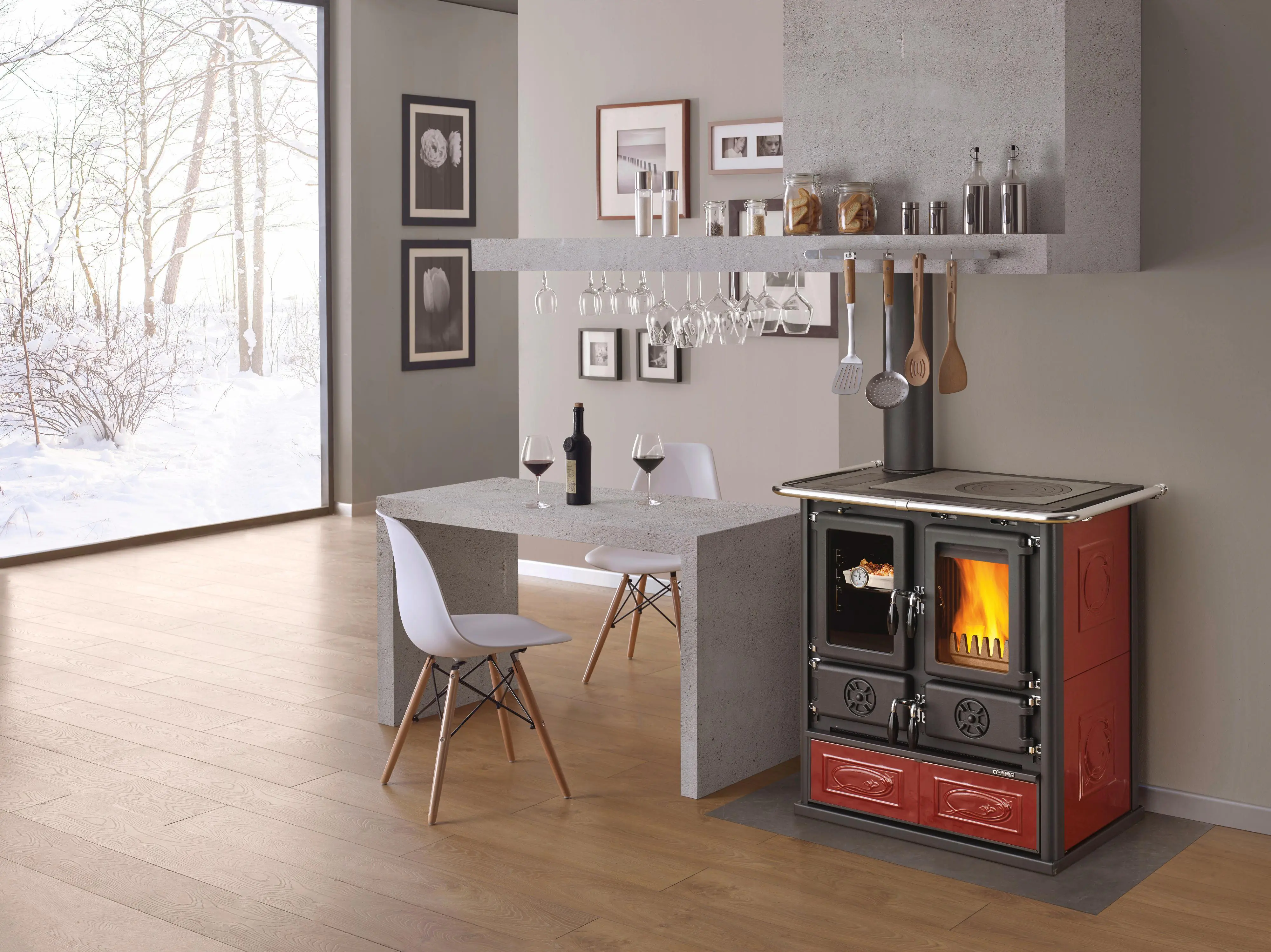 LaNordica Küchenherd ROSETTA Sinistra Kachelverkleidung bordeaux 72 kW