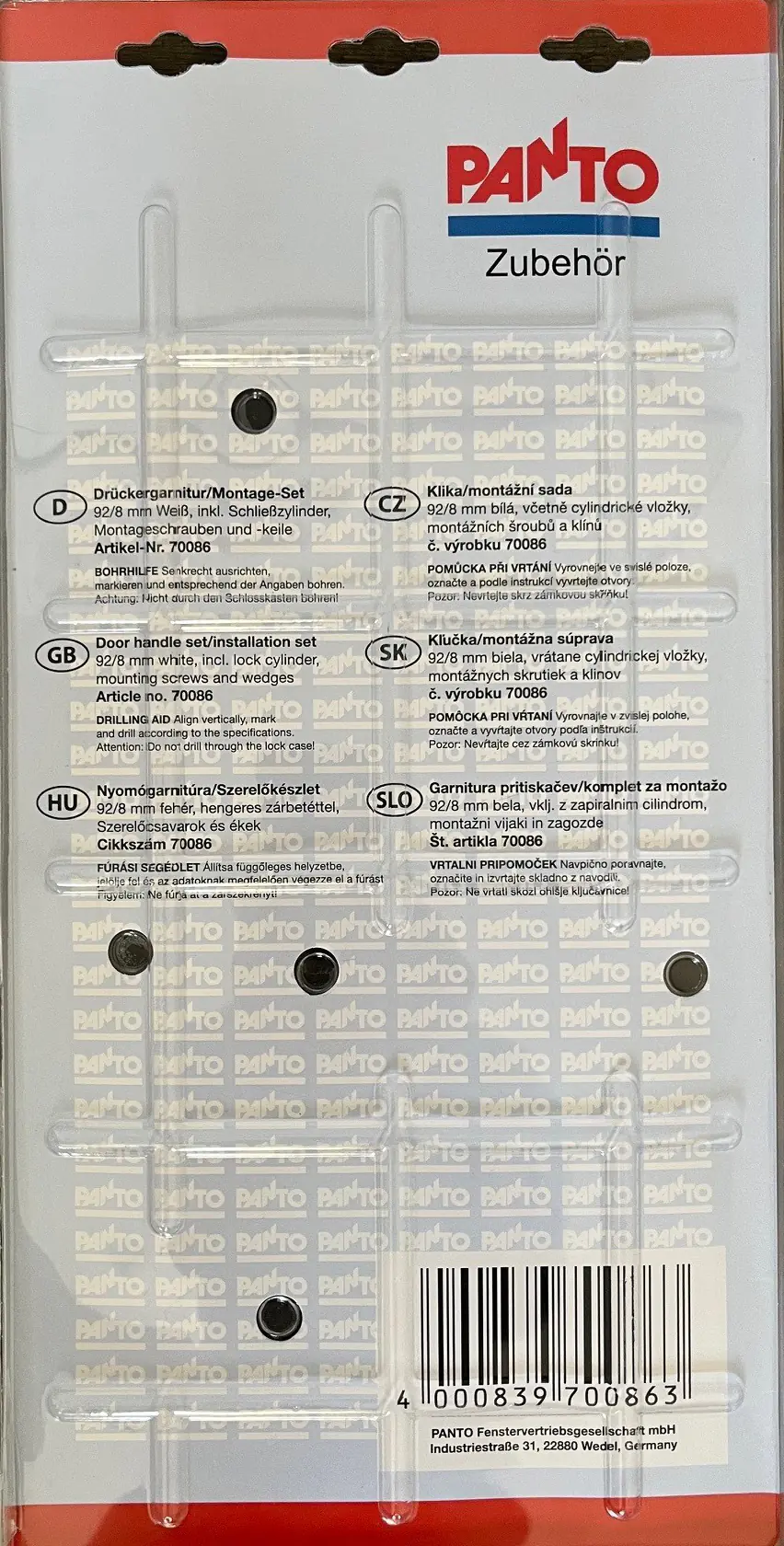 Panto Drückergarnitur 92/8 mm weiß inkl. Zylinder und Montageset Panto Drückergarnitur 92/8 mm weiß inkl. Zylinder und Montageset