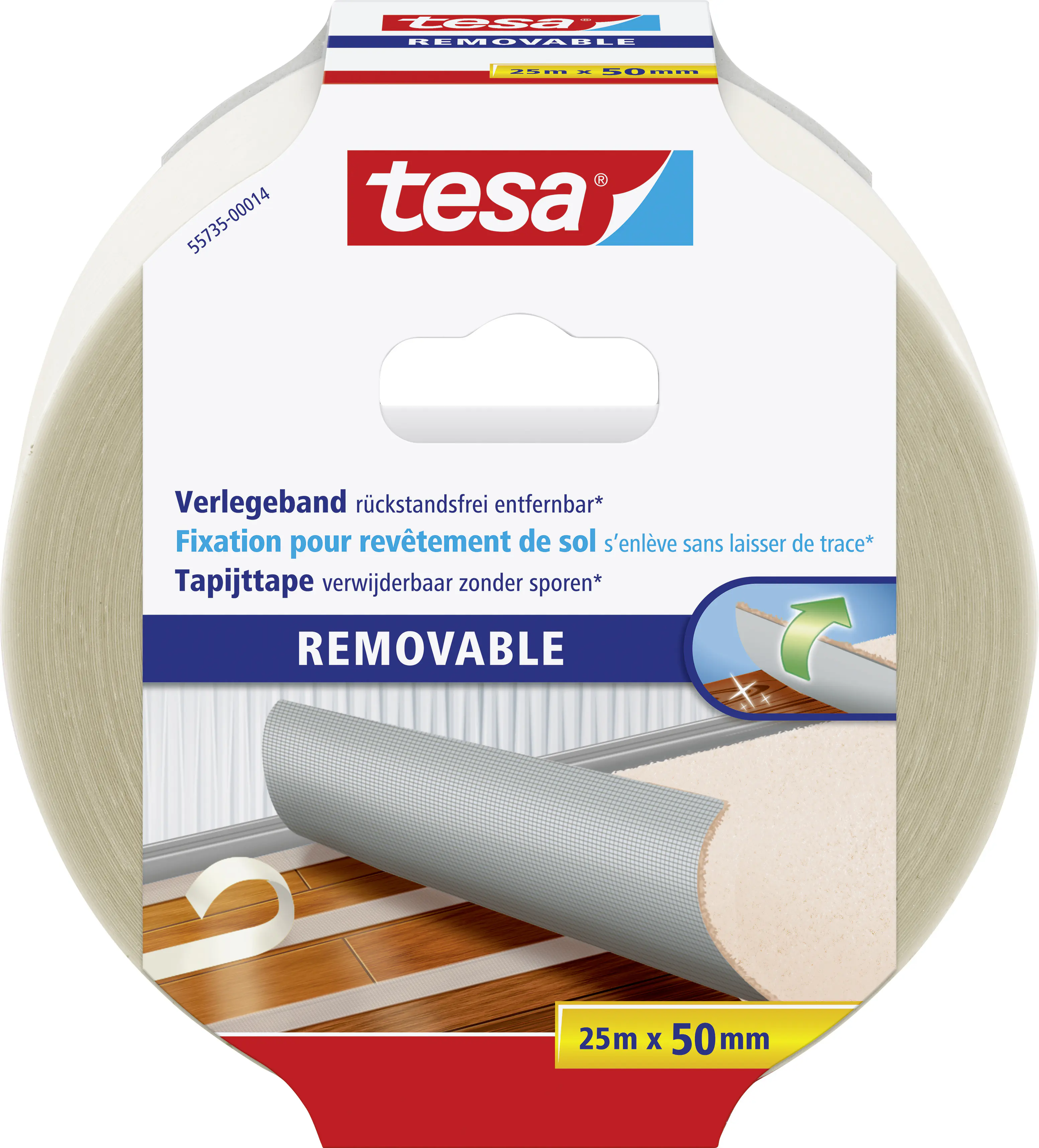 tesa Verlegeband 25 m x 50 mm, gewebeverstärkt, rückstandsfrei entfernbar