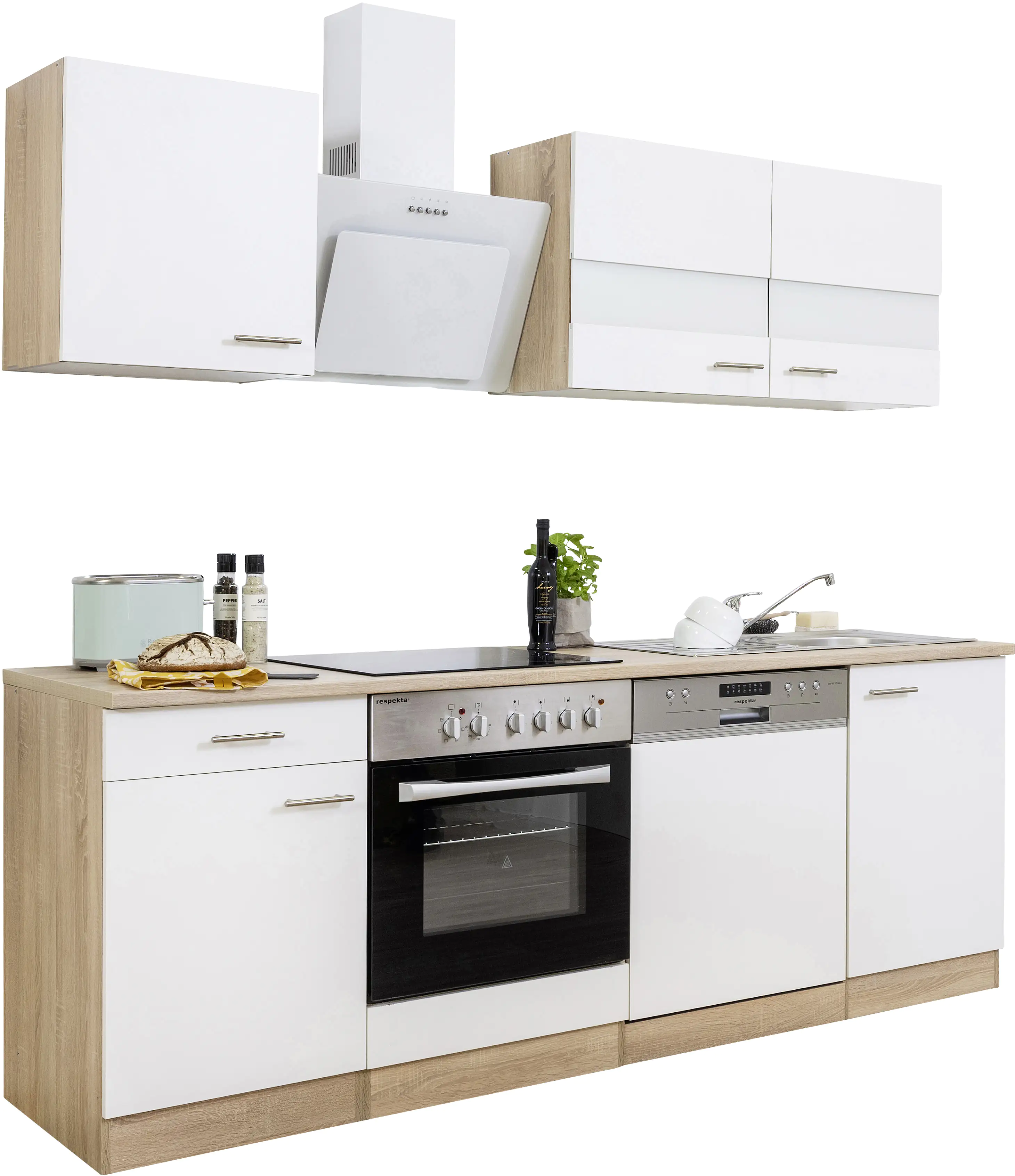 4260515337527_2834906 Respekta Economy Küchenblock 220 cm weiß, Eiche Sonoma, KB220ESWSWC
