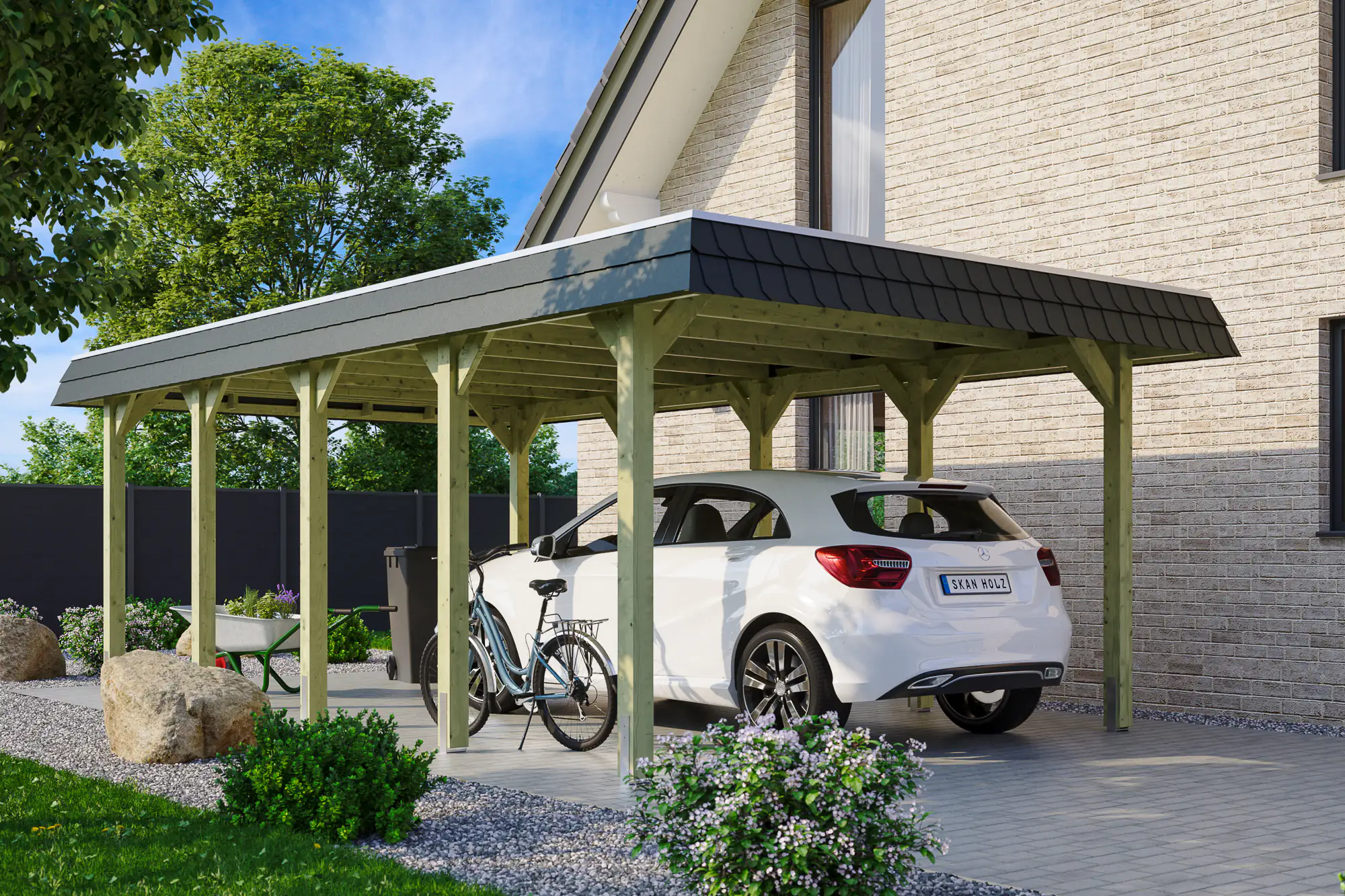 4018211034048 SKAN HOLZ Carport Spreewald 396 x 741 cm mit EPDM-Dach, schwarze Blende