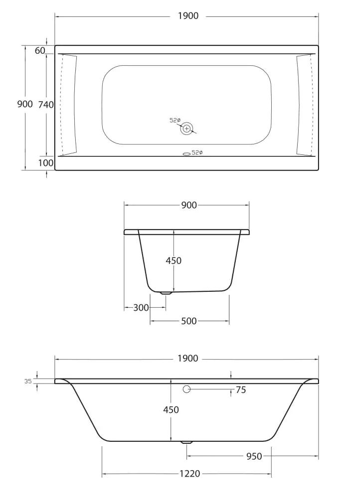 Ottofond Badewanne Rosa 190 x 90 cm, weiß