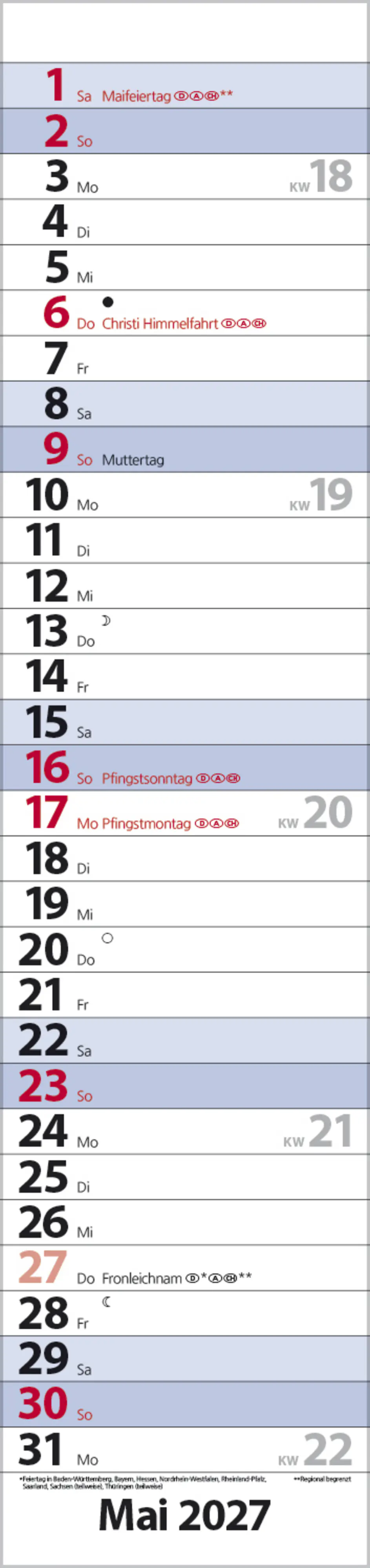 Korsch Kalender Streifenplaner Compact 2027 blau