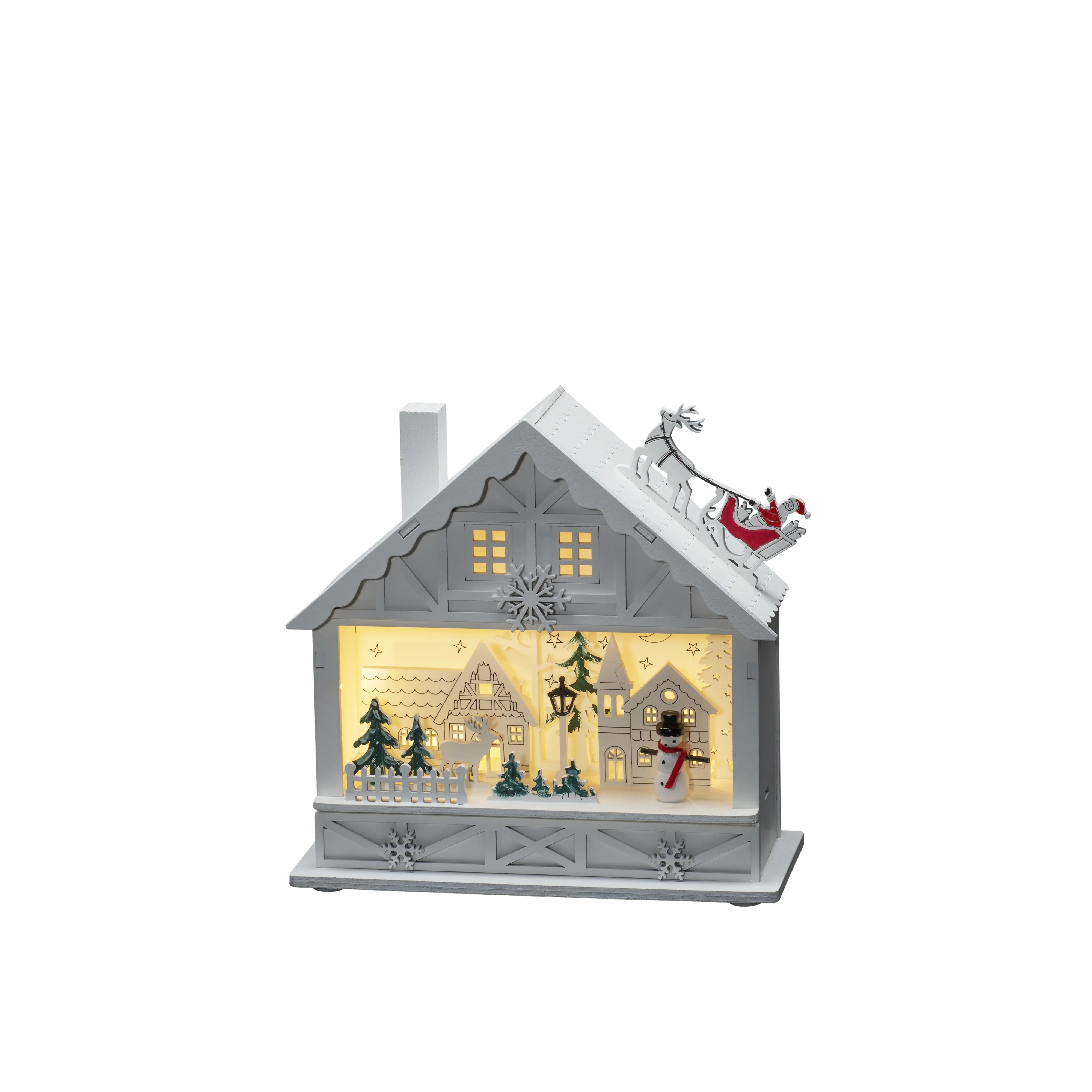 Konstsmide LED Holzsilhouette Haus Innen 4 warmweiße Dioden