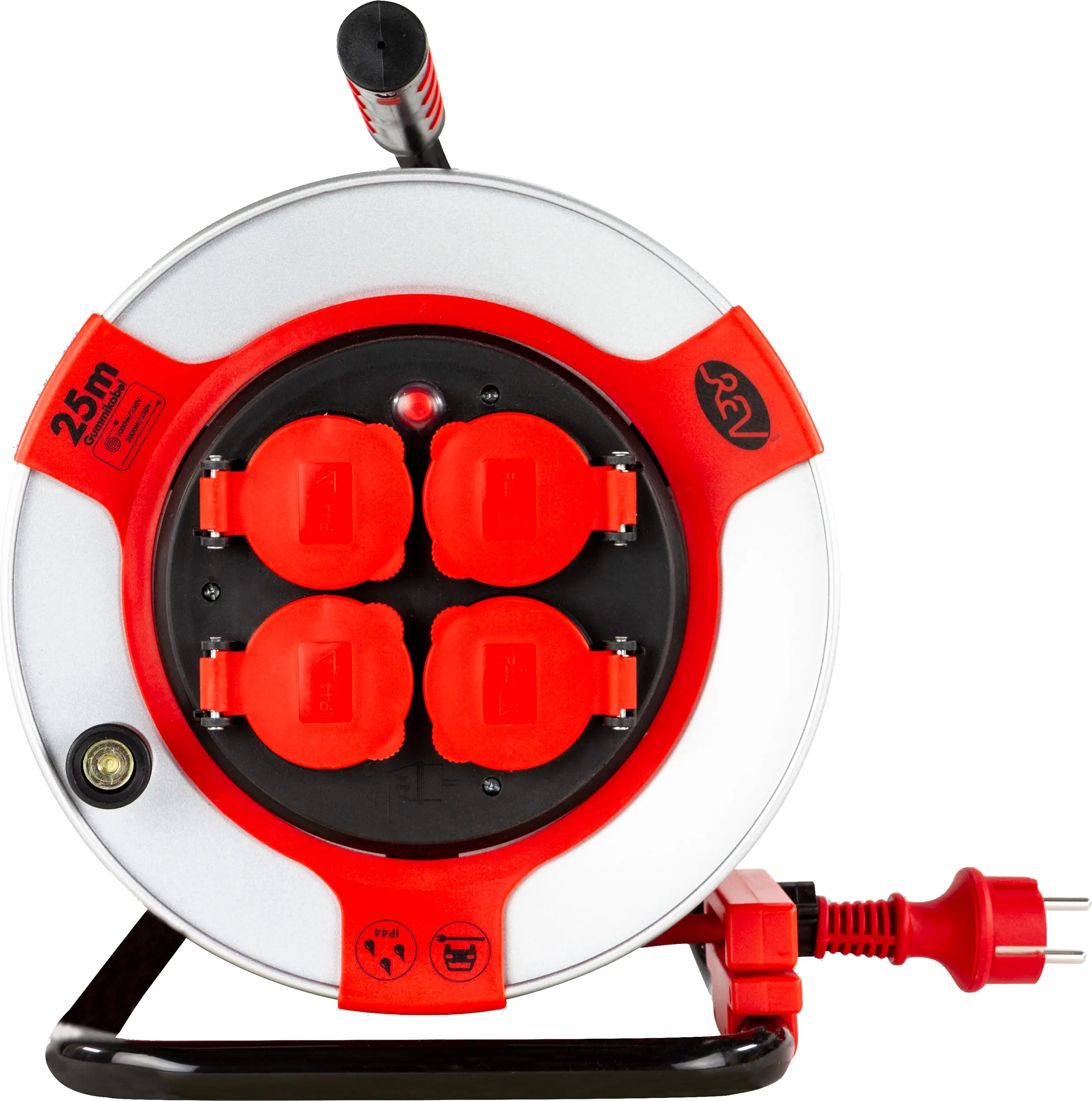 REV Kabeltrommel 25m H07RN-F 3G 1,5 mm² Stahl schwarz rot