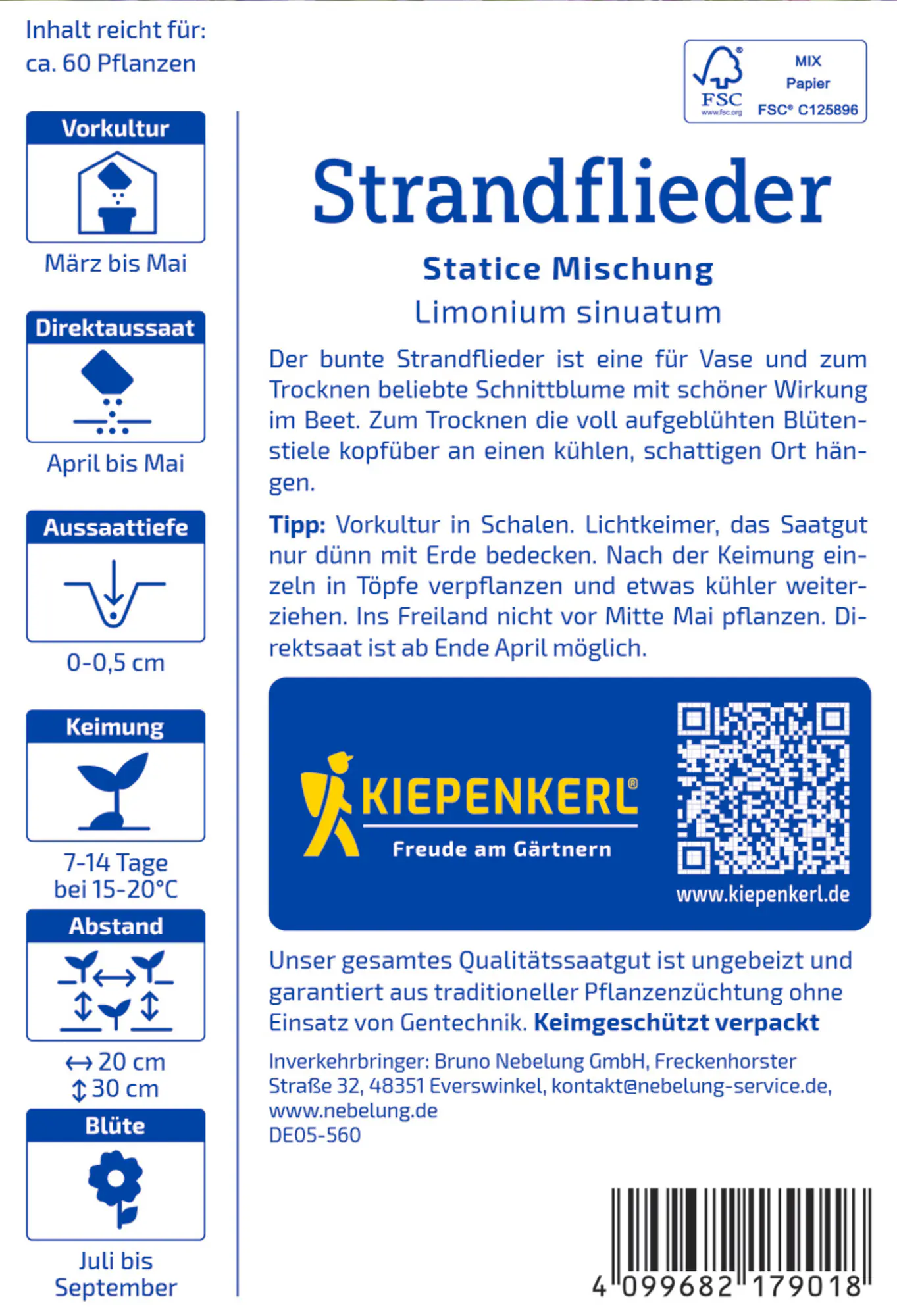 Kiepenkerl Blumensamen Strandflieder Statice Mischung für ca. 60 Pflanzen