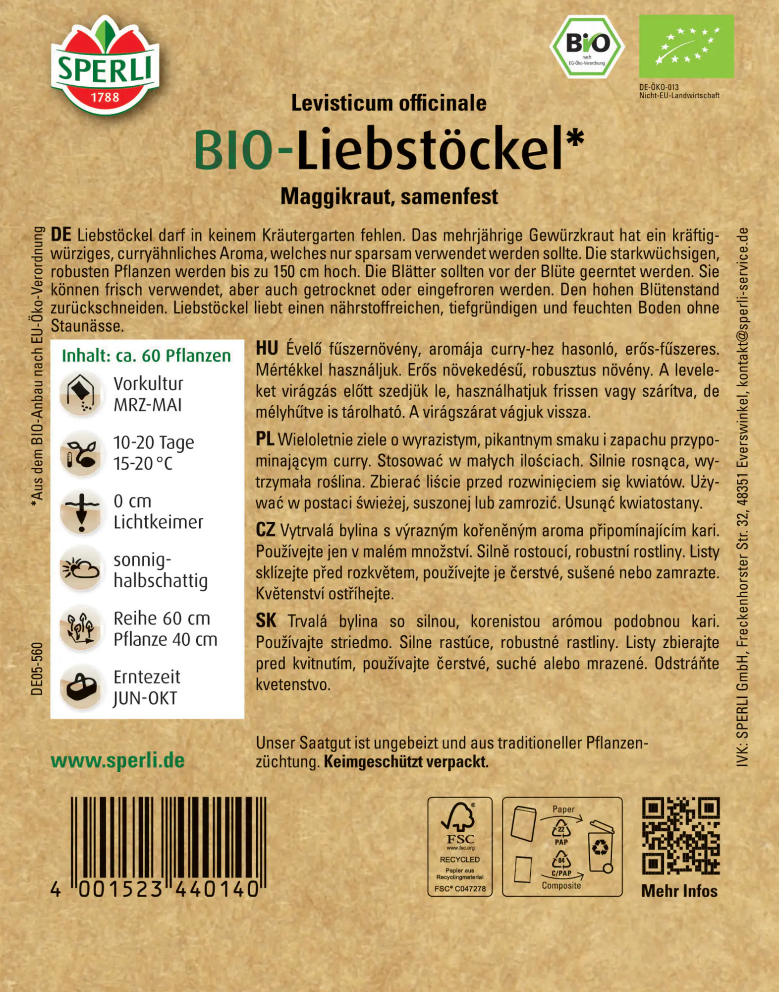 Sperli BIO Liebstöckel